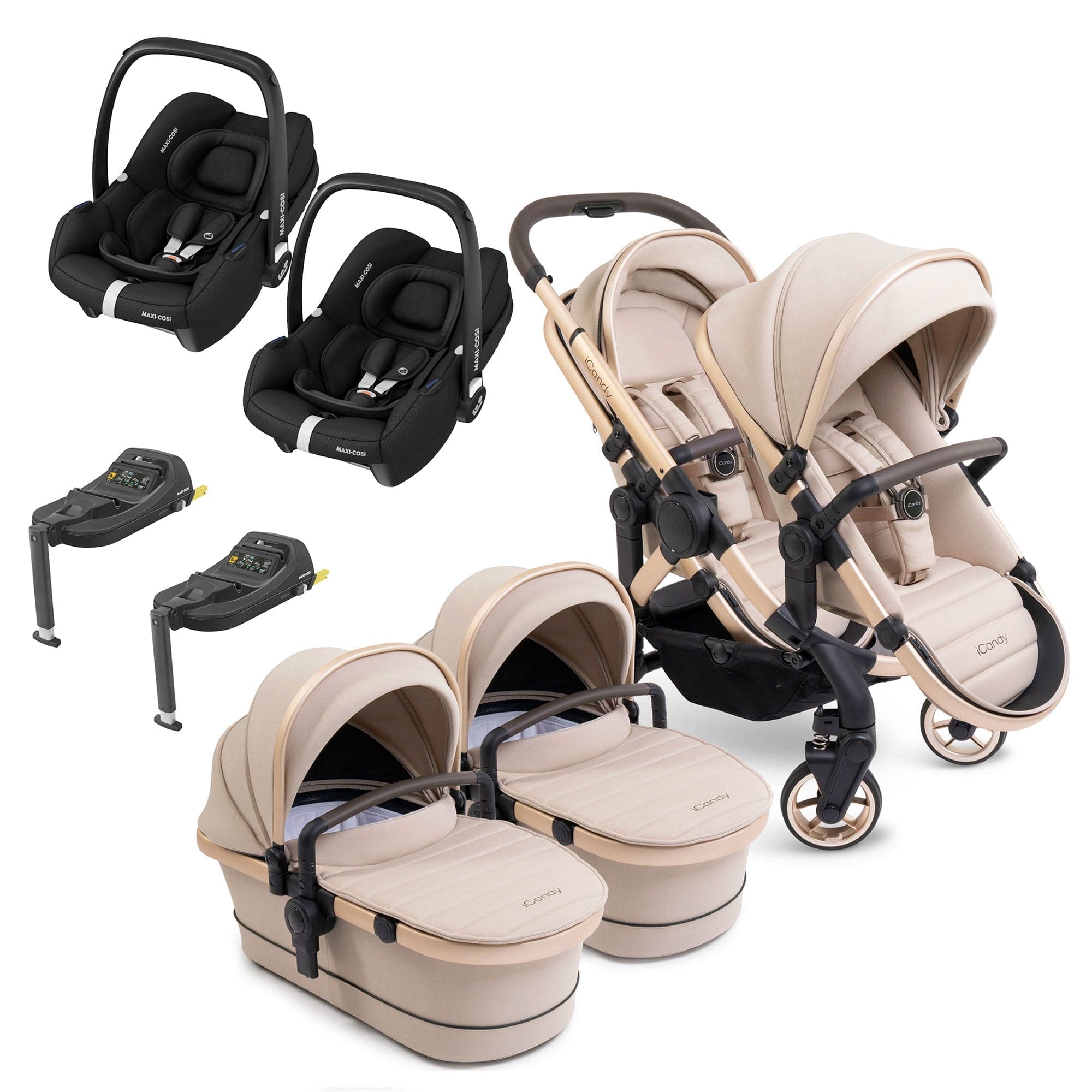 iCandy Peach 7 Twin Maxi Cosi Bundle in Biscotti