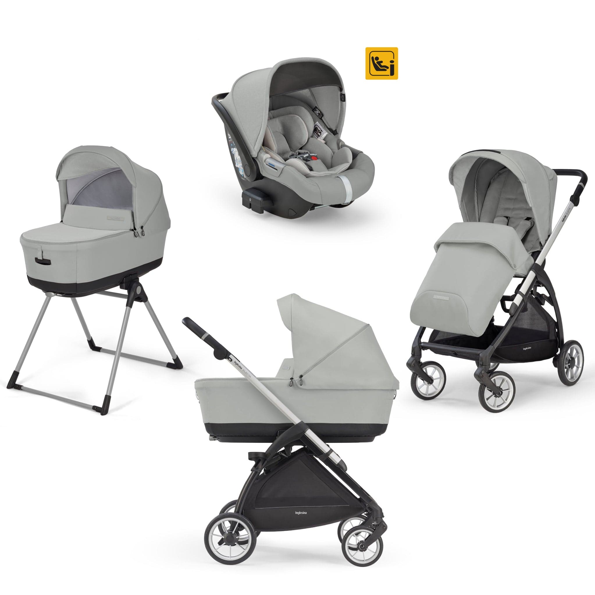 Inglesina Electa System Quattro in Greenwich Silver with Darwin car seat  and i-Size 360 base