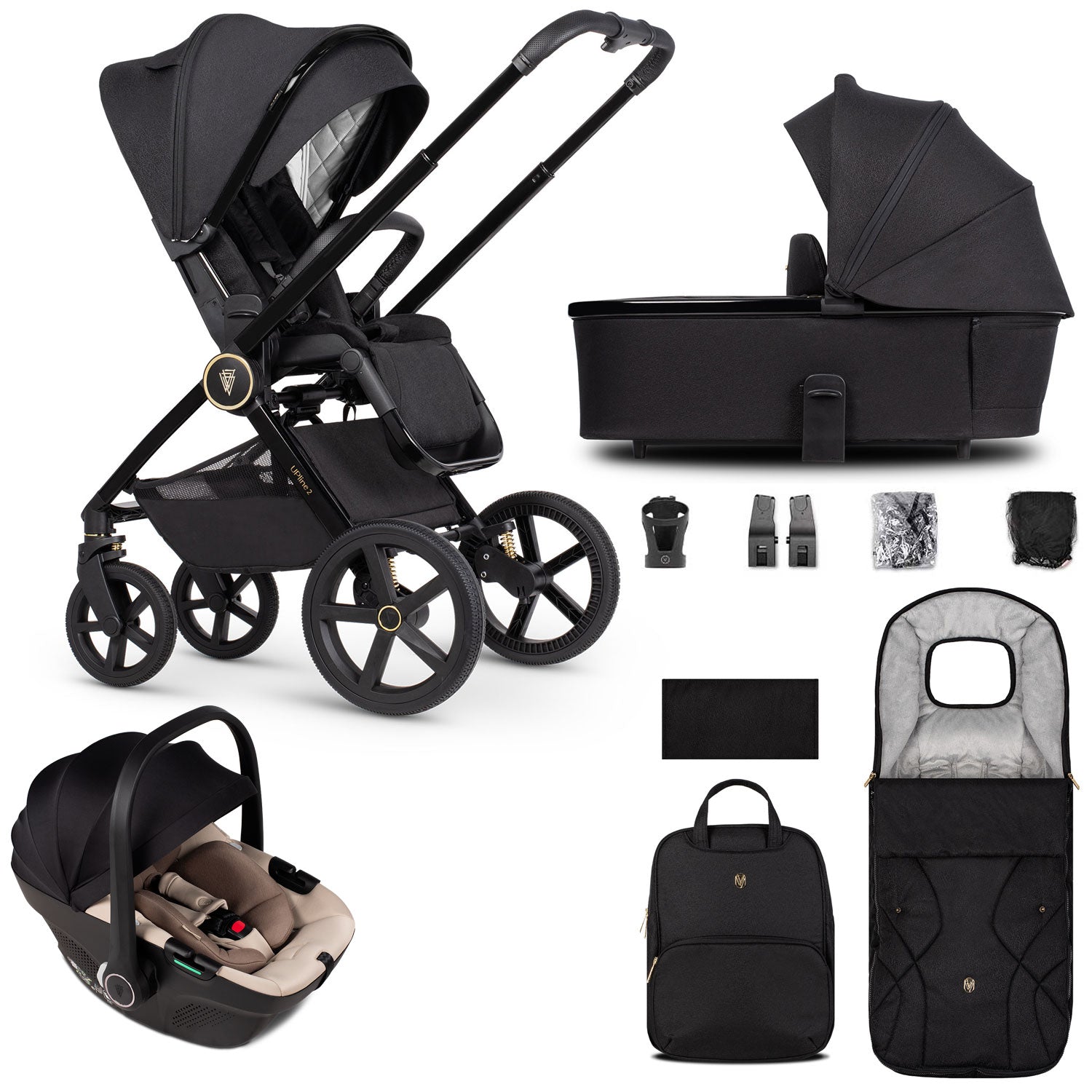 Venicci Tinum Upline 2 3in1 Travel System in All Black