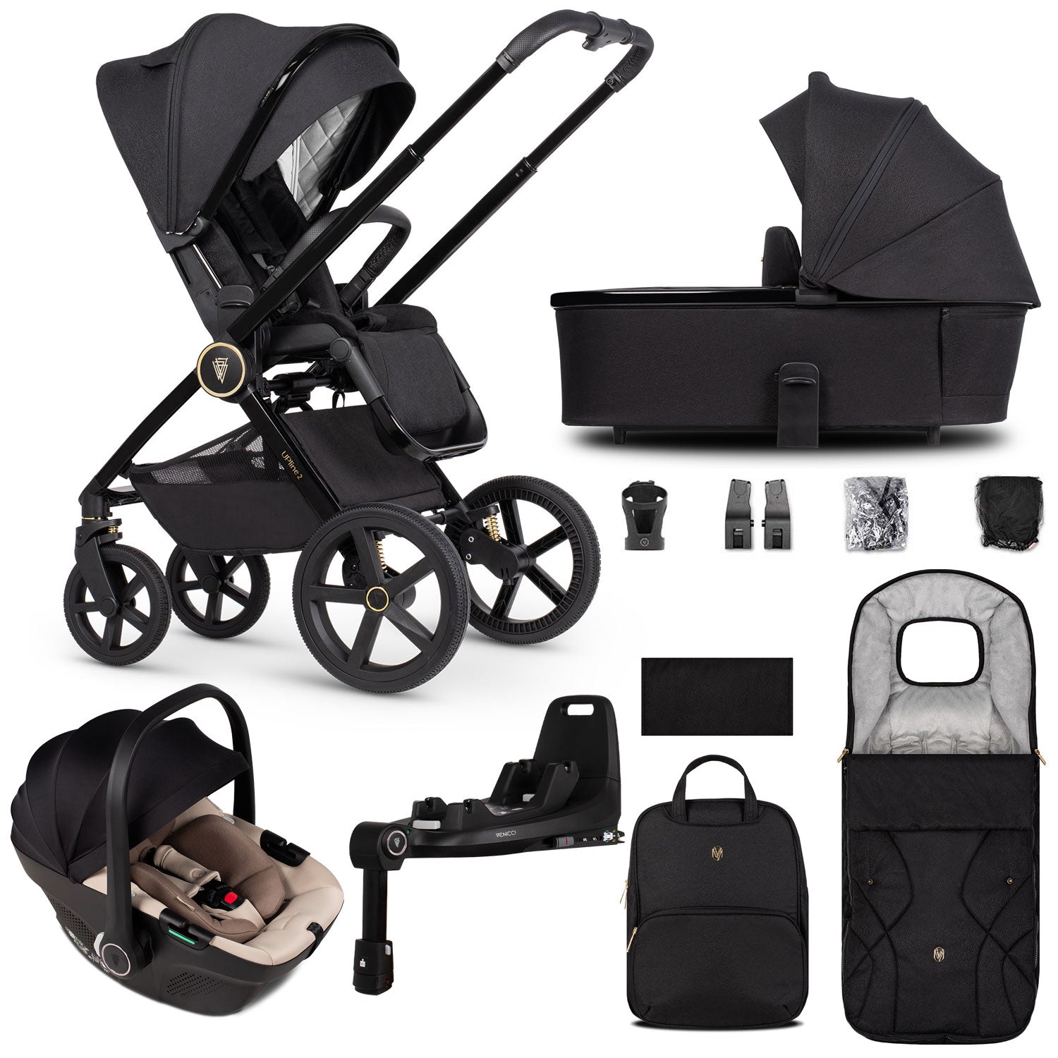 Venicci Tinum Upline 2 3in1 Travel System in All Black