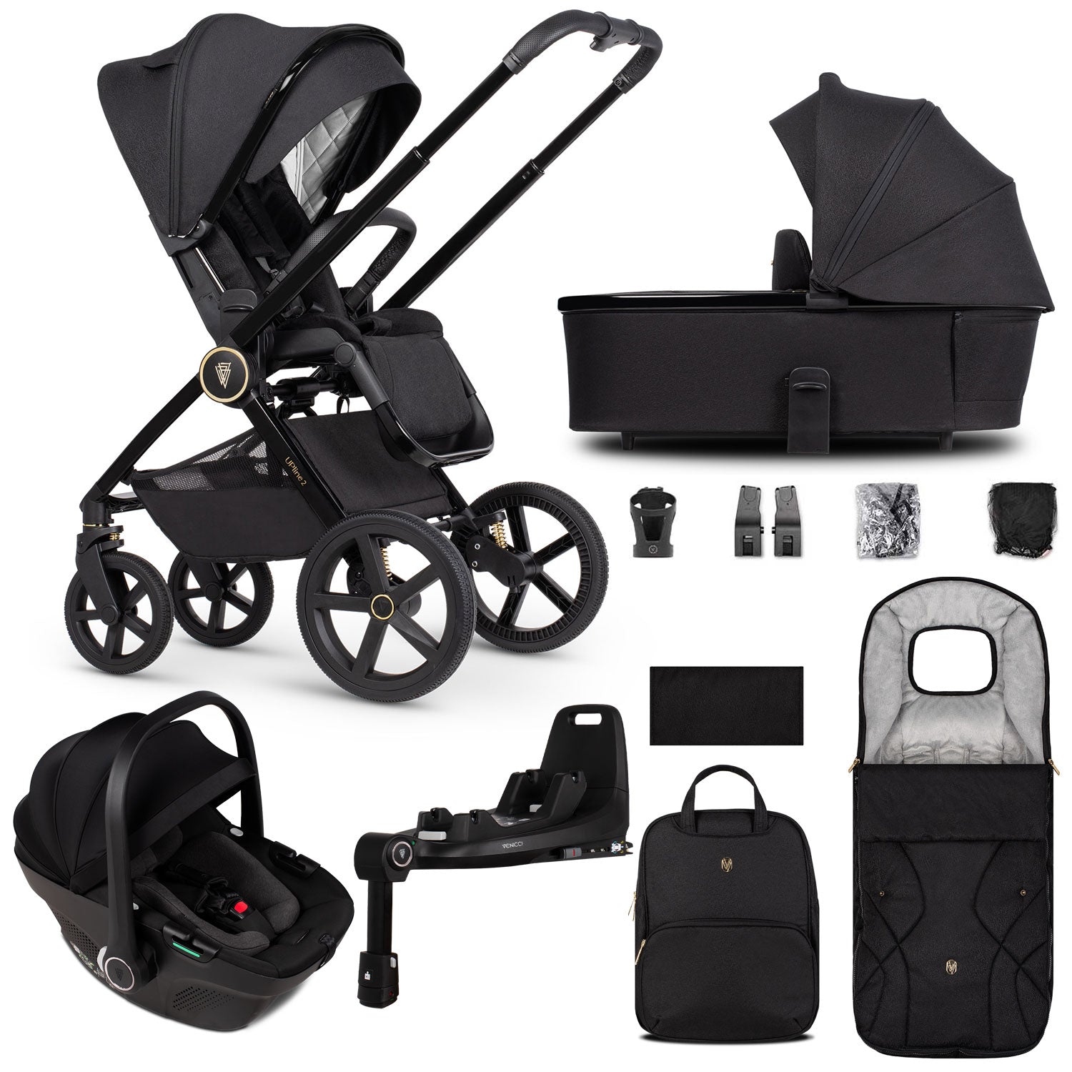 Venicci Tinum Upline 2 3in1 Travel System in All Black