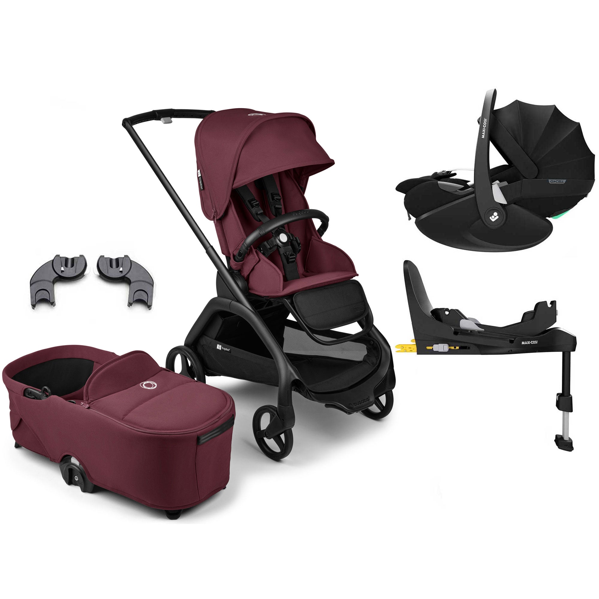 Bugaboo Dragonfly Pebble 360 Pro V2 Travel System - Black/Dark Cherry