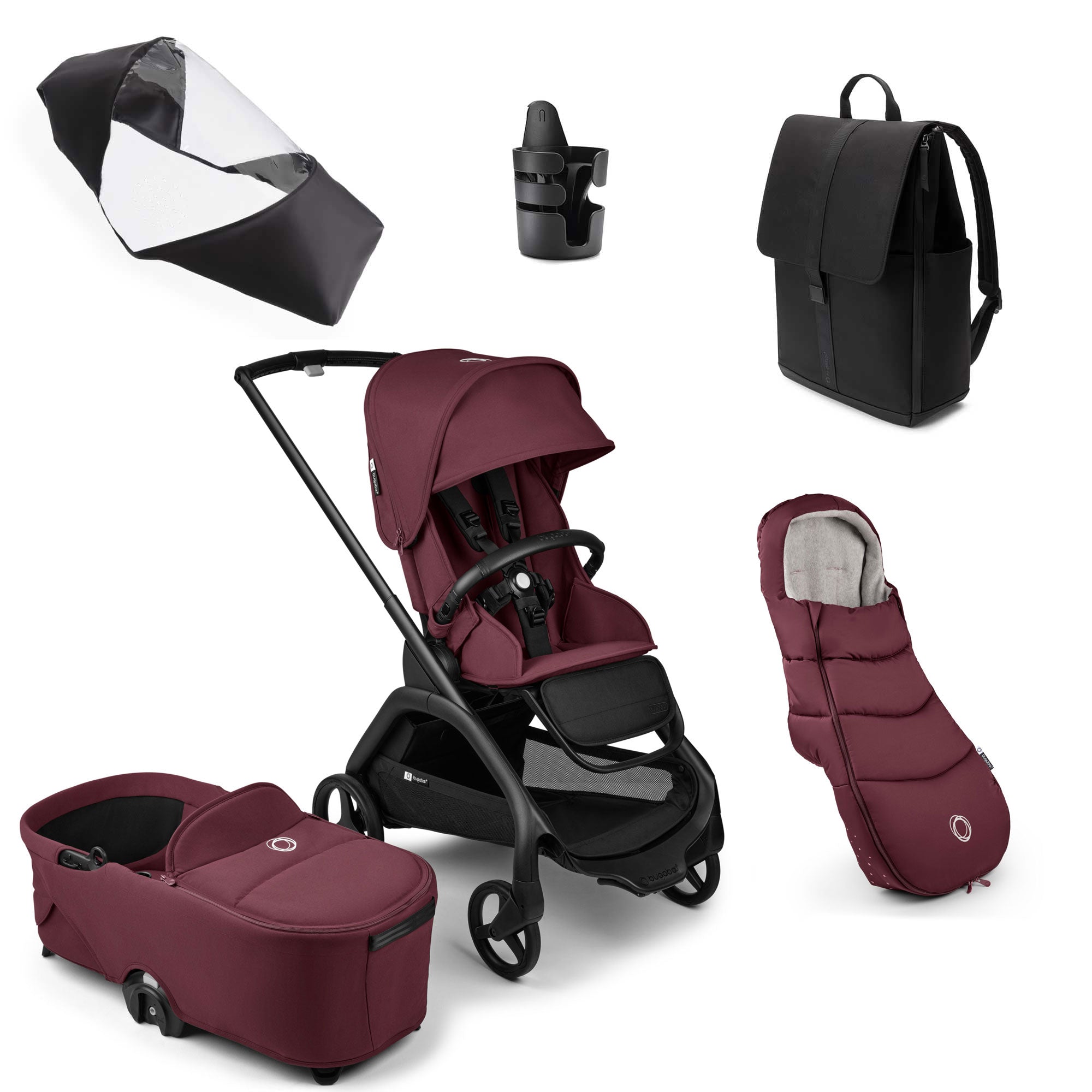 Bugaboo Dragonfly Essential Bundle - Black/Dark Cherry