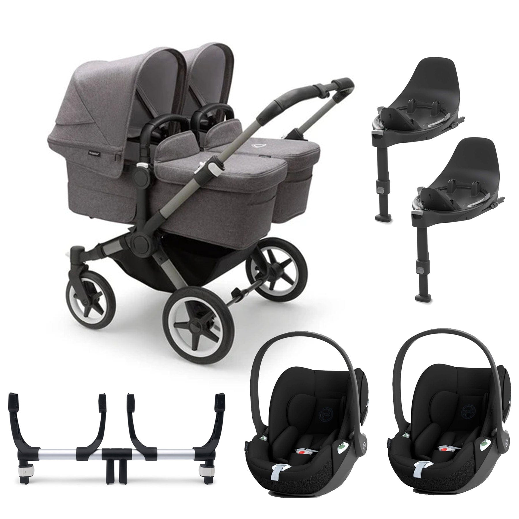 Bugaboo Donkey 5 Twin Complete Cloud T Travel System in Grey Mélange Travel Systems 17686-GRY-MEL 8717447597094