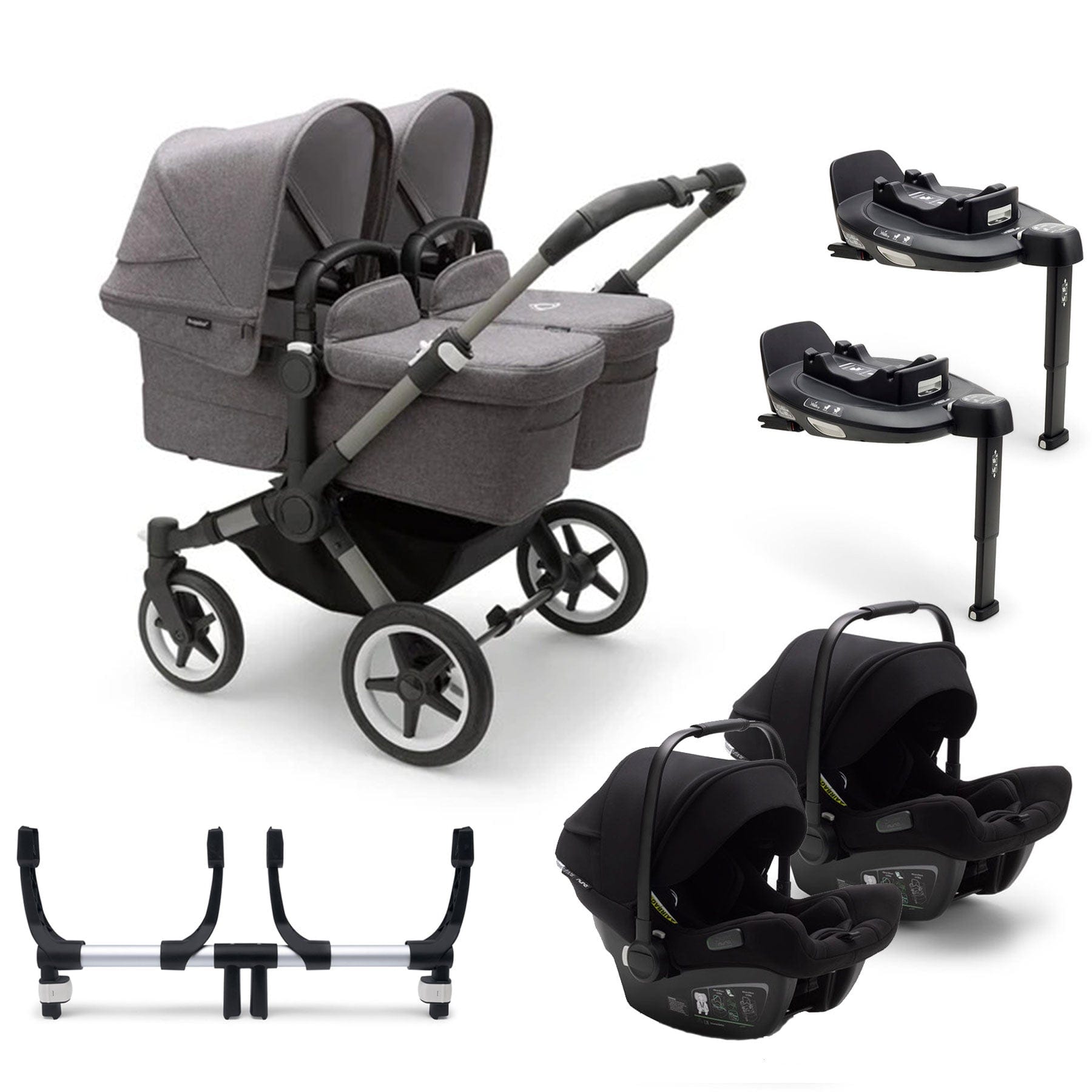 Bugaboo Donkey 5 Twin Complete Turtle Travel System in Grey Mélange Travel Systems 17680-GRY-MEL 8717447597094