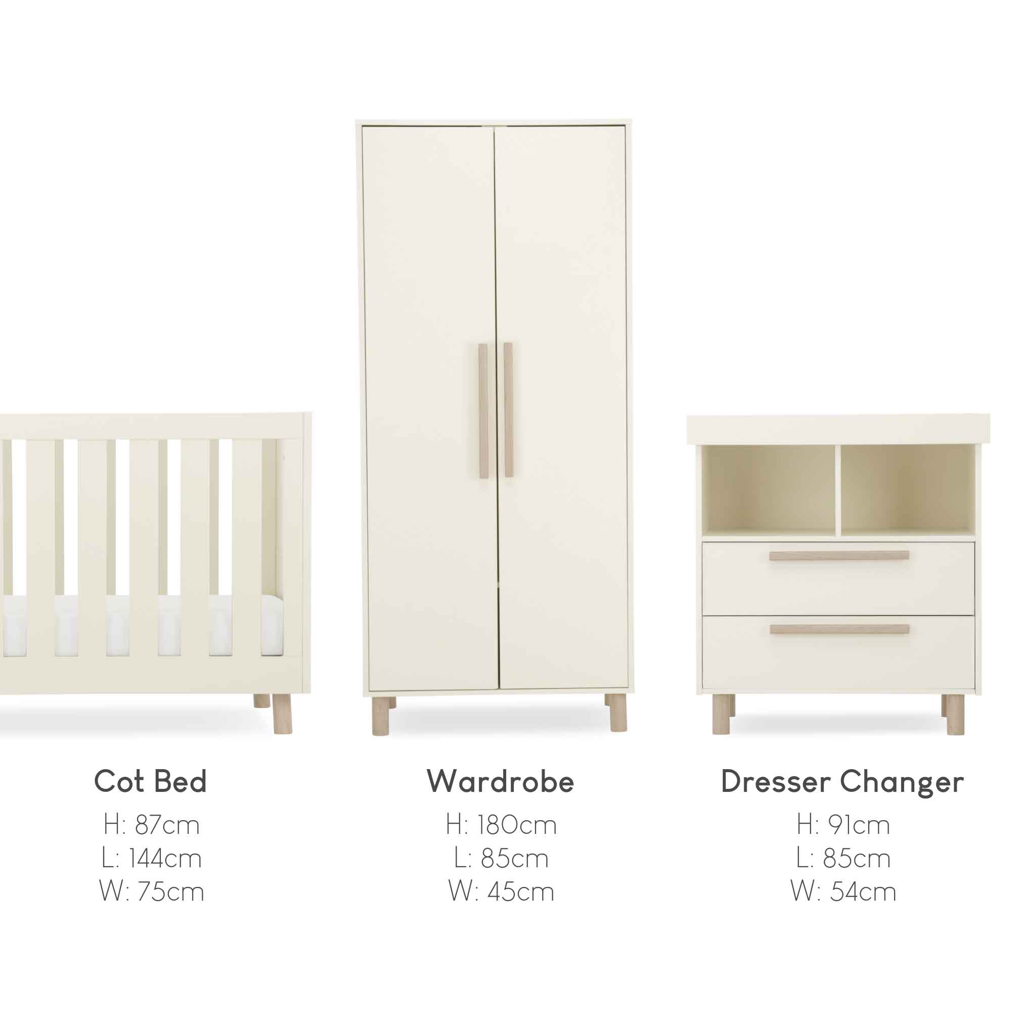 CuddleCo Harper 3 Piece Room Set in Cream Nursery Room Sets