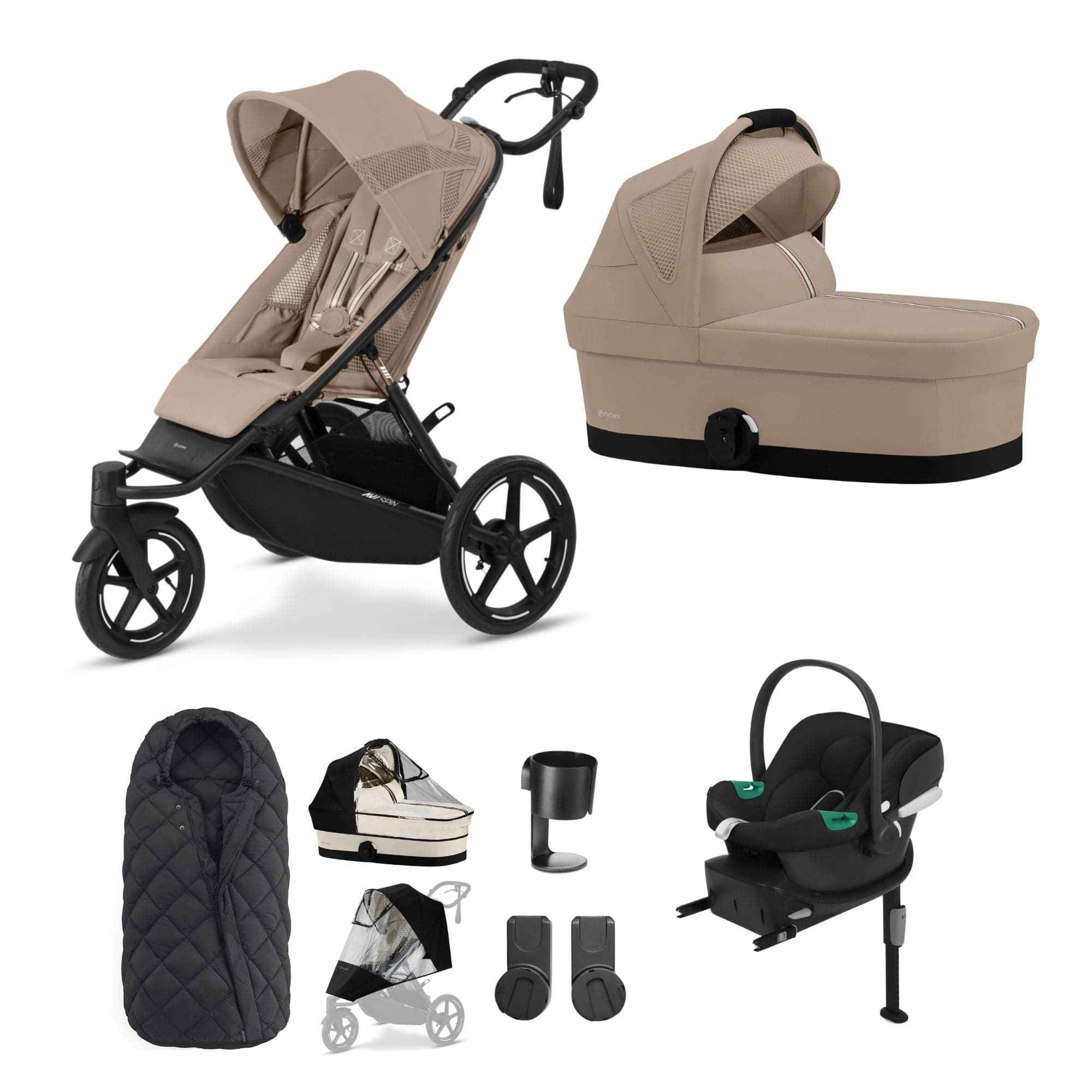 Cybex Avi Spin Comfort Bundle in Almond Beige 3 Wheeler Pushchair Bundles 16239-ALM-BEI-1 4063846474851