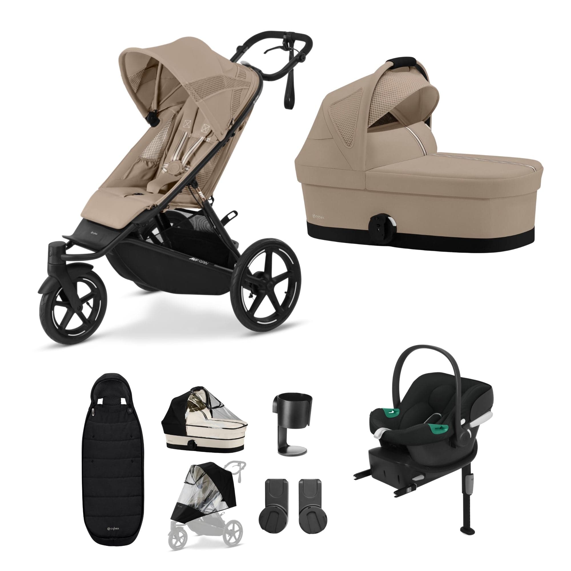 Cybex Avi Spin Comfort Bundle in Almond Beige 3 Wheeler Pushchair Bundles 16239-ALM-BEI 4063846474851