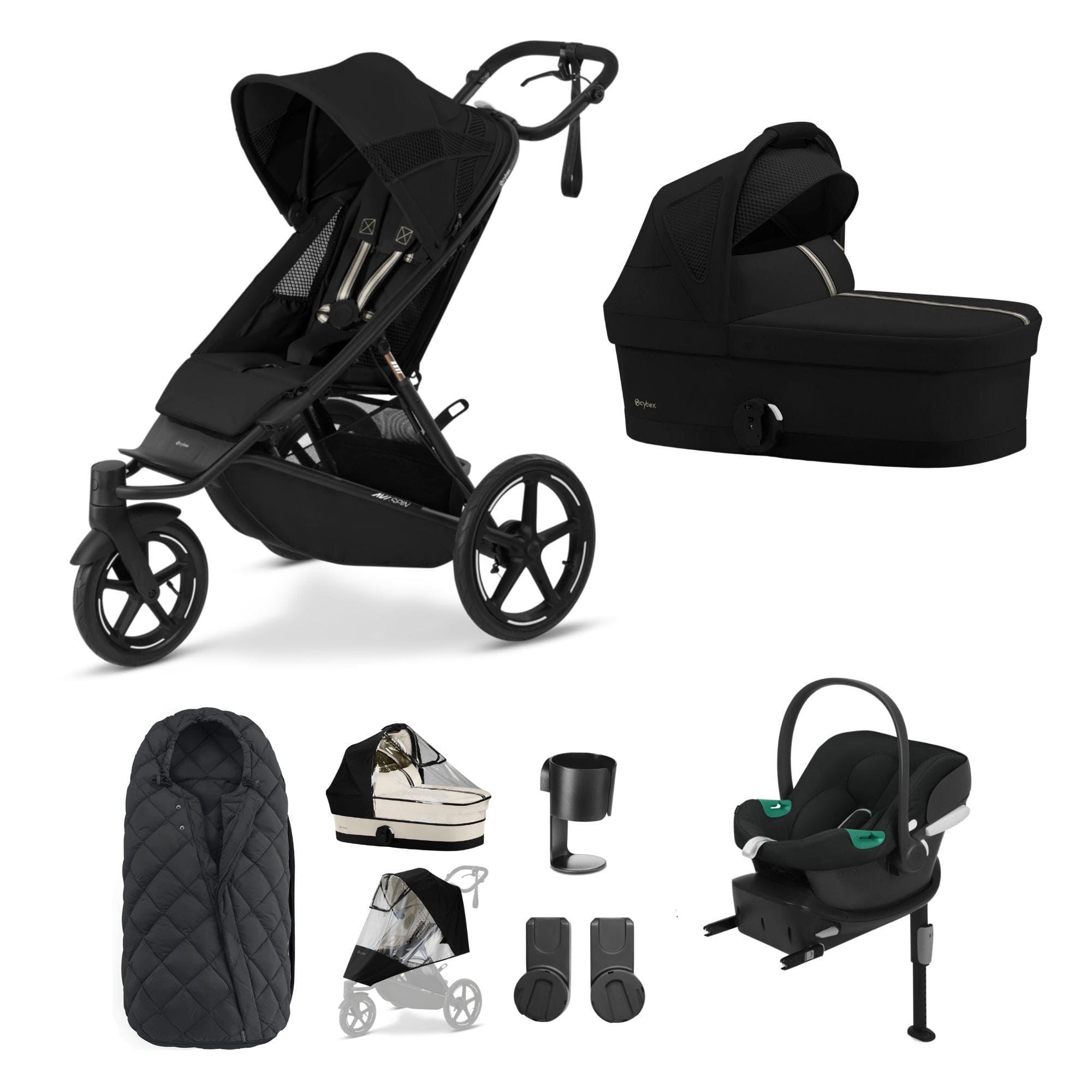 Cybex Avi Spin Comfort Bundle in Moon Black 3 Wheeler Pushchair Bundles 16233-MOO-BLK-1 4063846468102