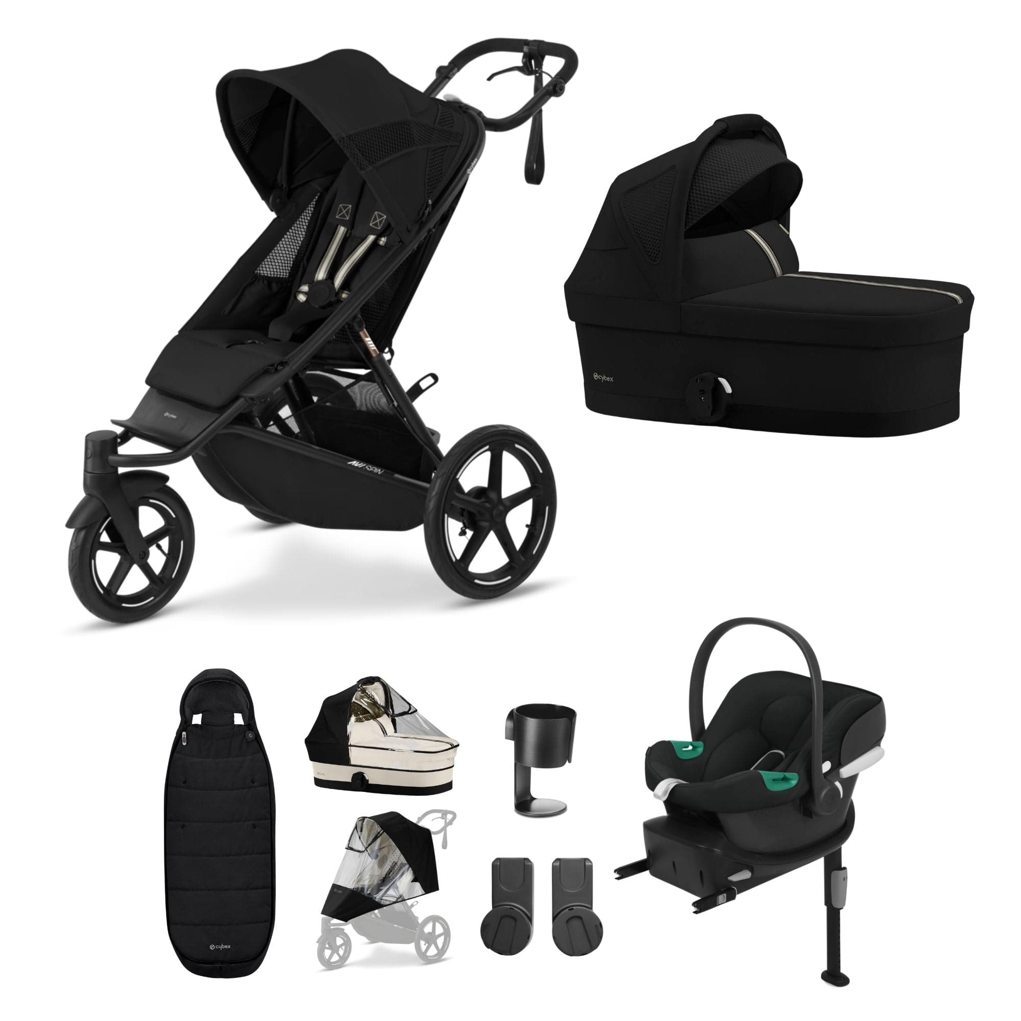 Cybex Avi Spin Comfort Bundle in Moon Black 3 Wheeler Pushchair Bundles 16233-MOO-BLK 4063846468102