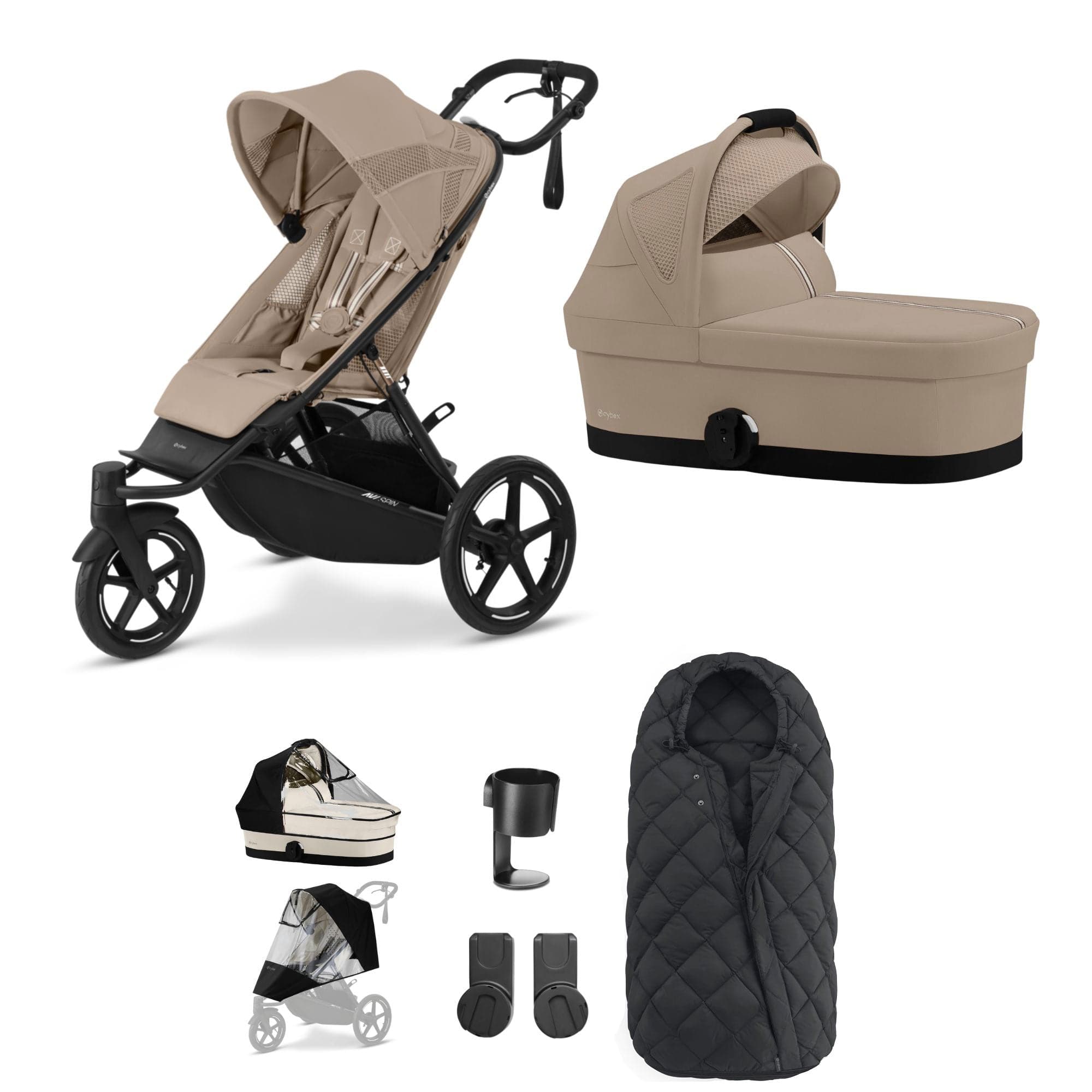 Cybex Avi Spin Essential Bundle in Almond Beige 3 Wheeler Pushchair Bundles 16231-ALM-BEI-1 4063846474851