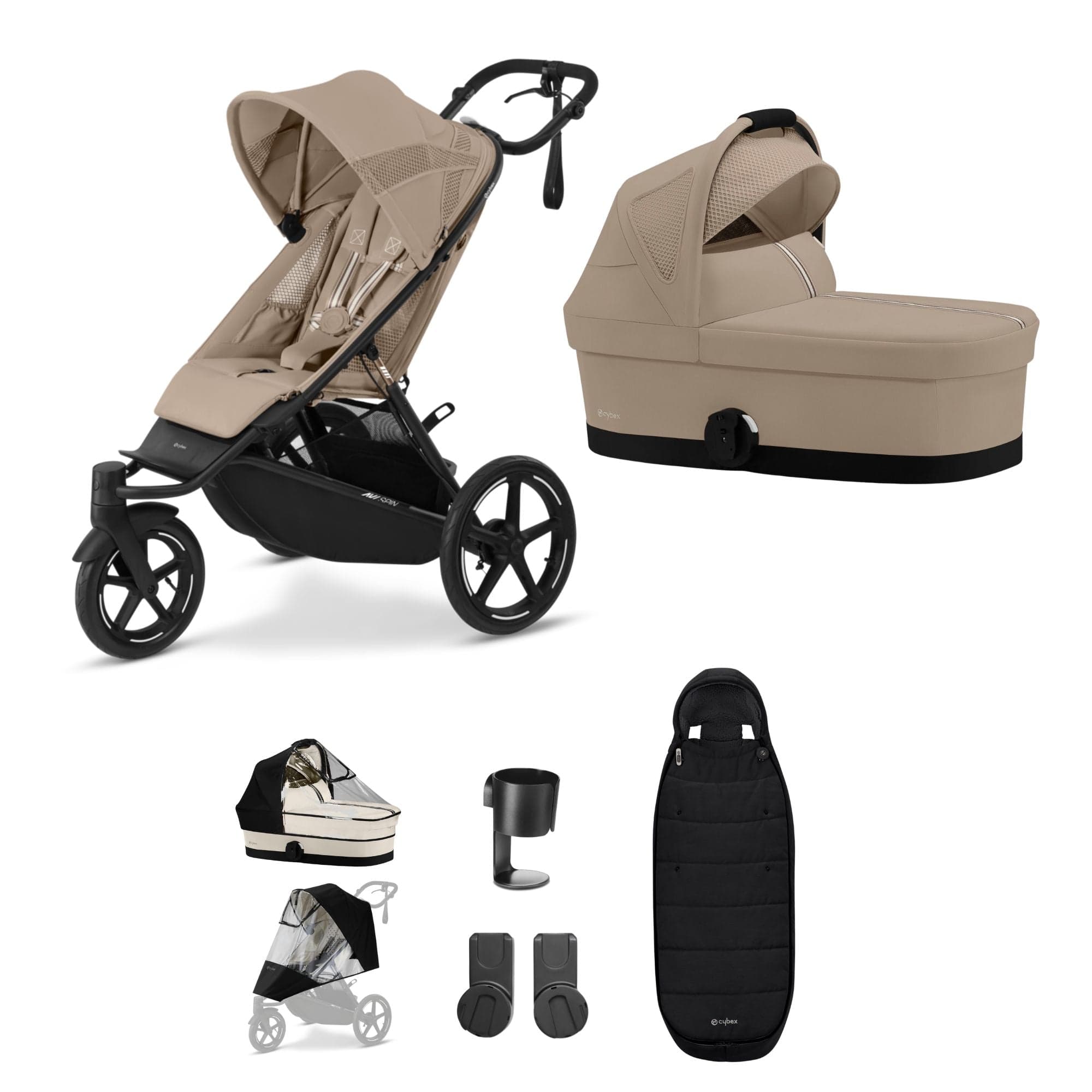 Cybex Avi Spin Essential Bundle in Almond Beige 3 Wheeler Pushchair Bundles 16231-ALM-BEI 4063846474851