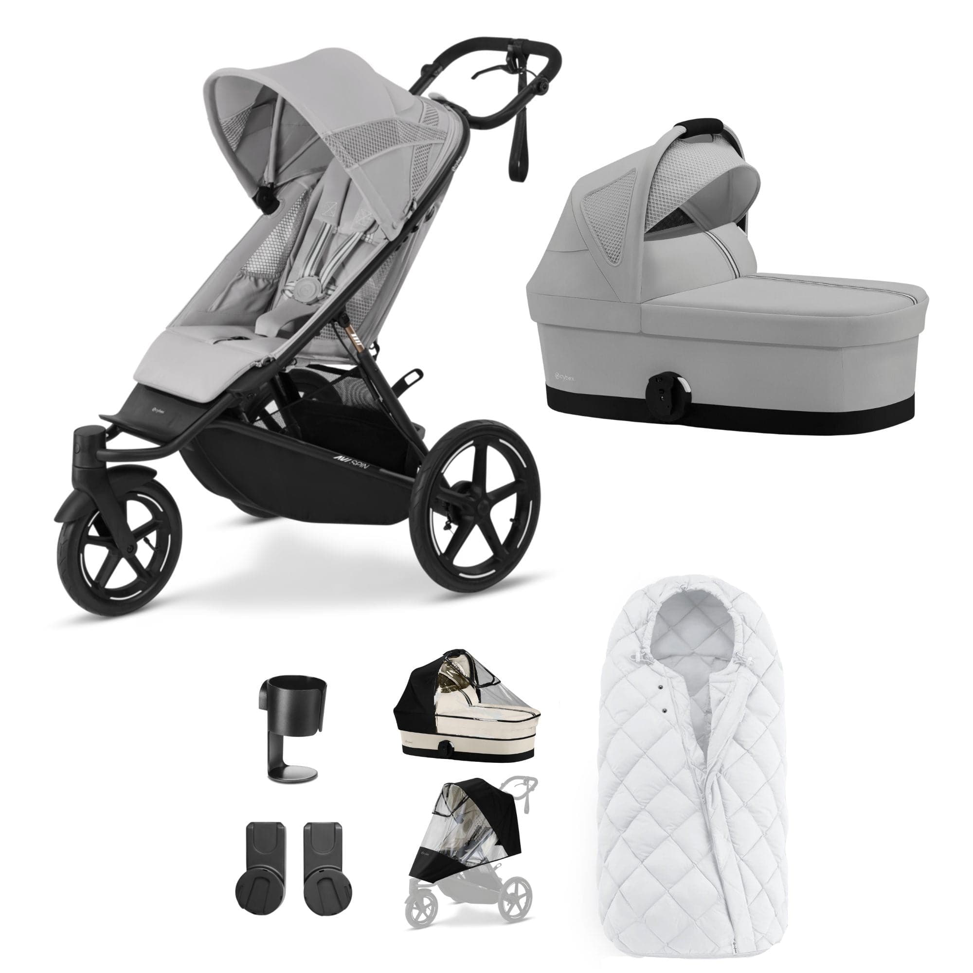 Cybex Avi Spin Essential Bundle in Fog Grey 3 Wheeler Pushchair Bundles 16227-FOG-GRY-1 4063846468157