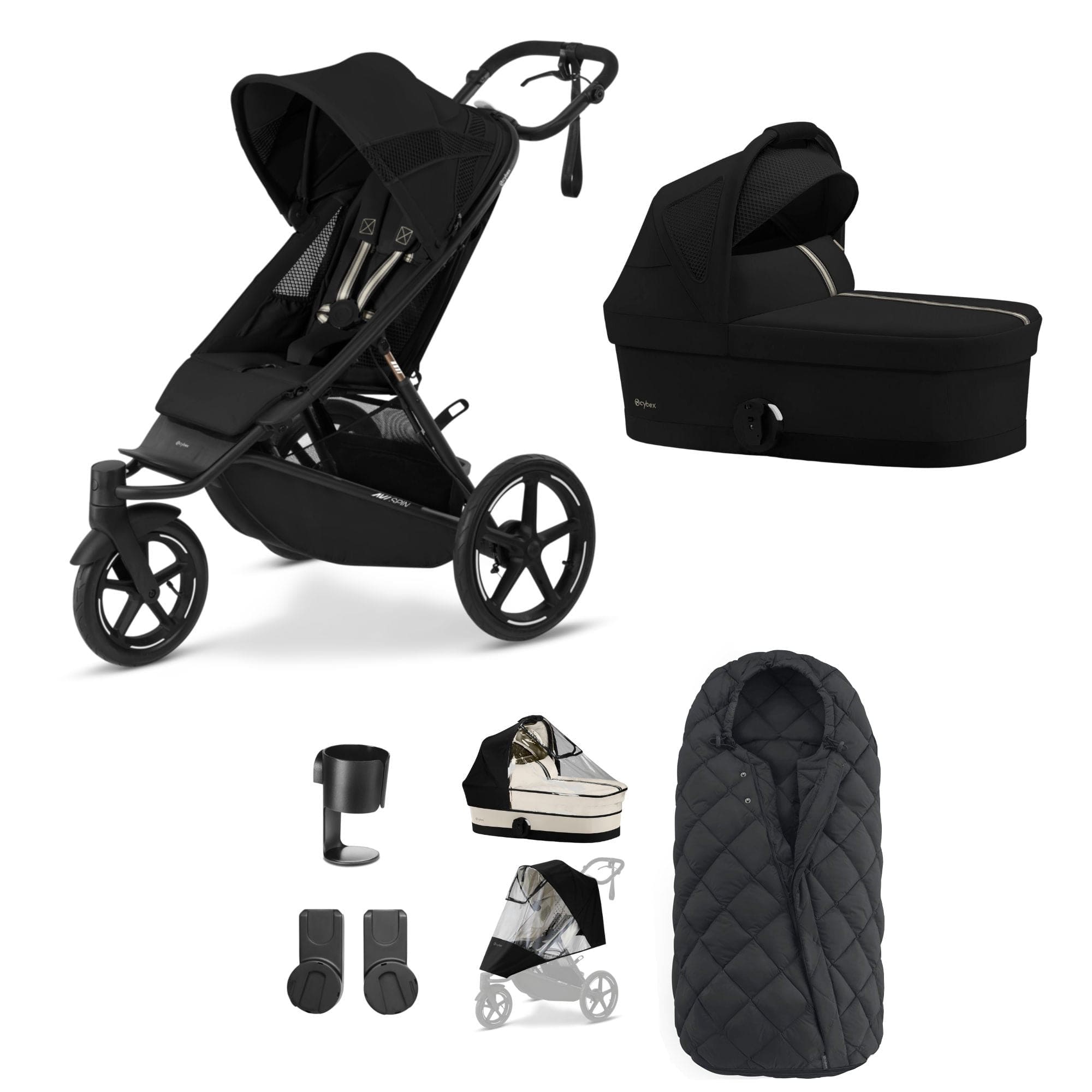 Cybex Avi Spin Essential Bundle in Moon Black 3 Wheeler Pushchair Bundles 16224-MOO-BLK-1 4063846468102