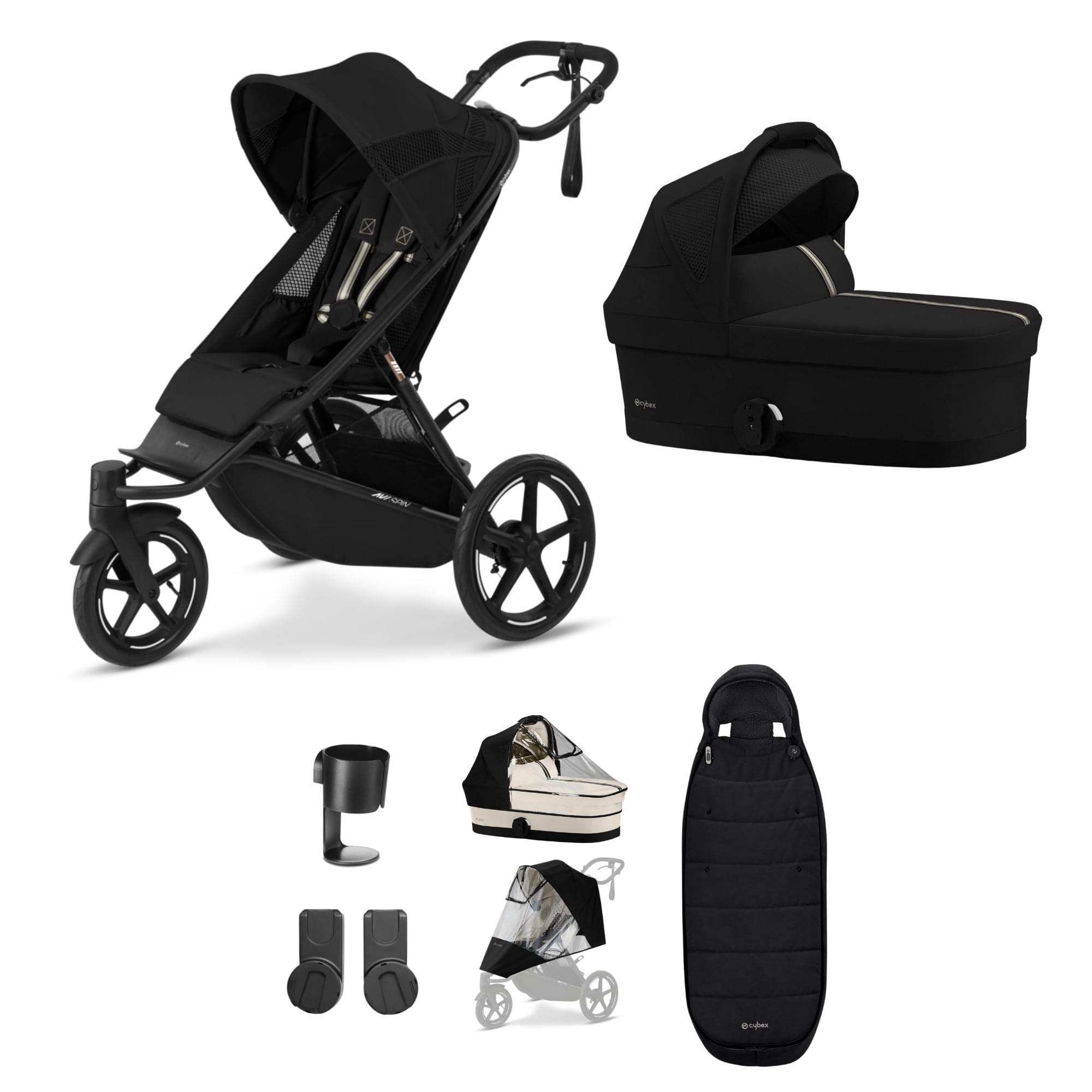 Cybex Avi Spin Essential Bundle in Moon Black 3 Wheeler Pushchair Bundles 16224-MOO-BLK 4063846468102