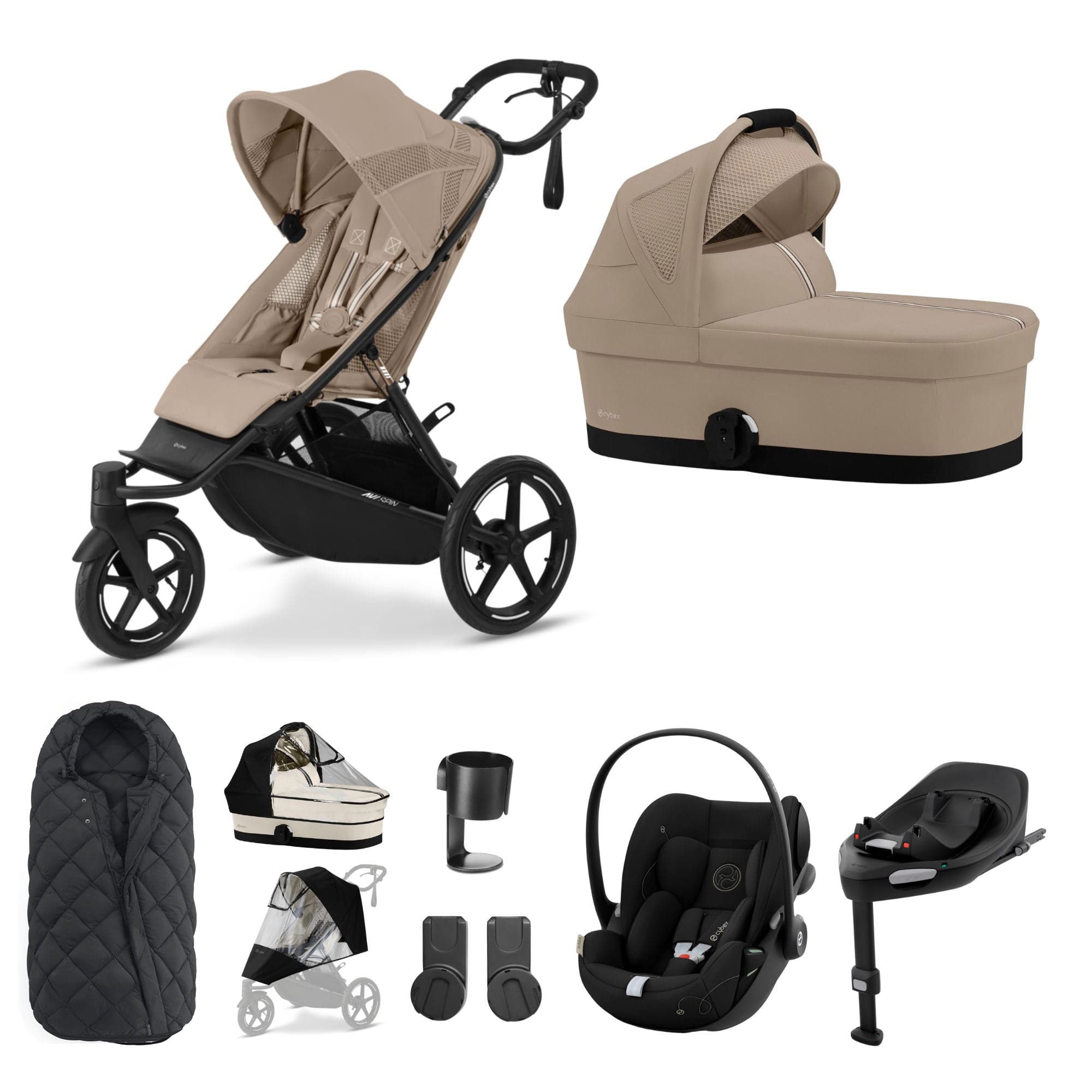 Cybex Avi Spin Luxury Bundle in Almond Beige 3 Wheeler Pushchair Bundles 16253-ALM-BEI-1 4063846474851