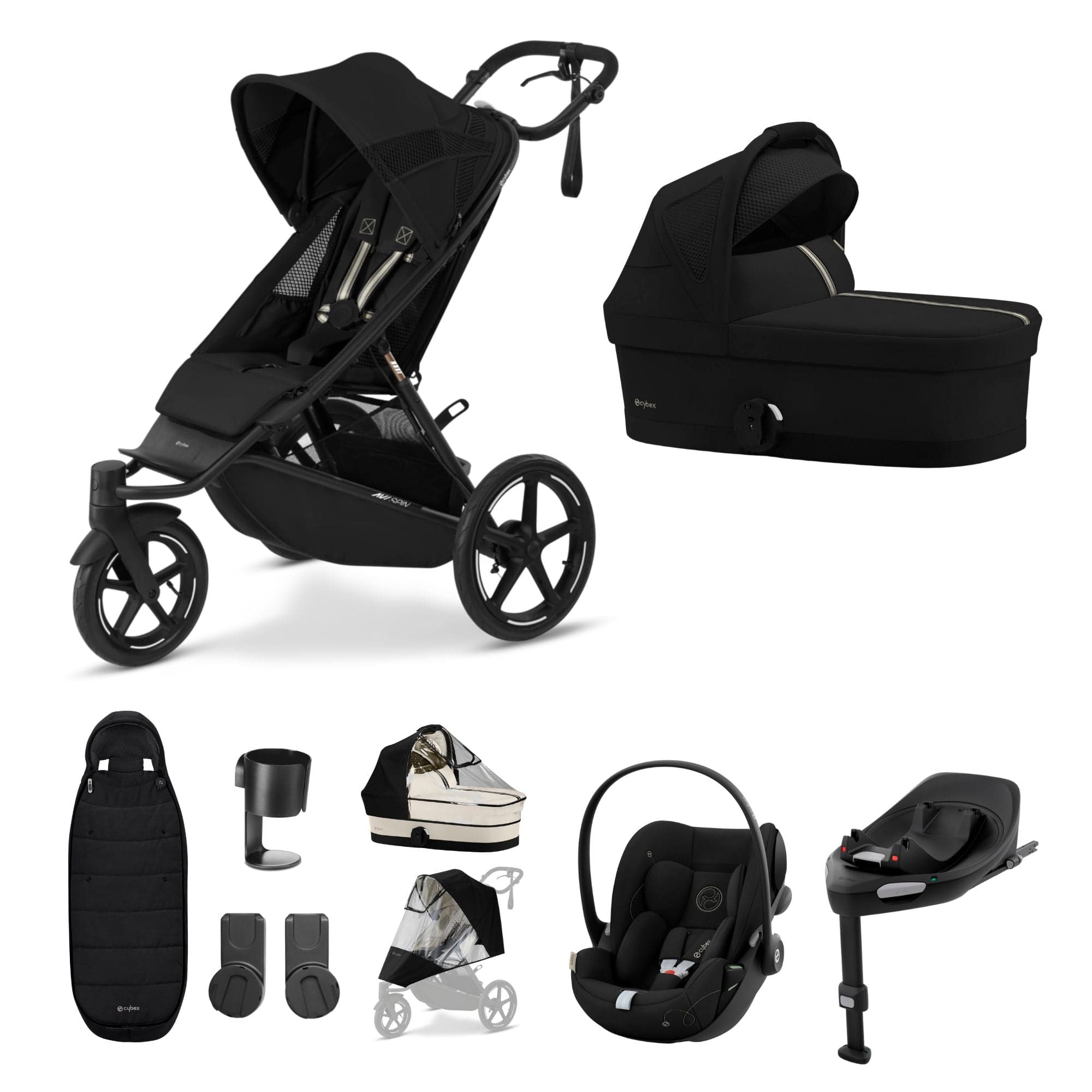 Cybex Avi Spin Luxury Bundle in Moon Black 3 Wheeler Pushchair Bundles 16241-MOO-BLK 4063846468102