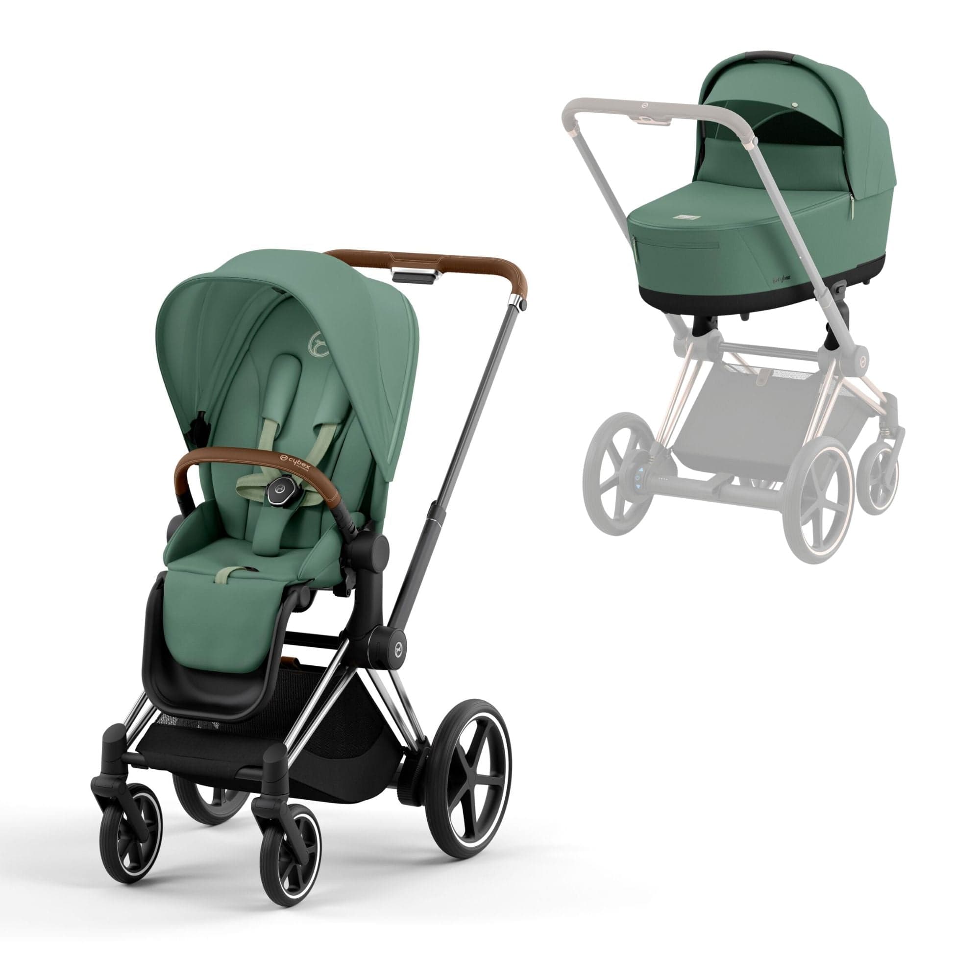 Cybex e-Priam & Lux Cot in Leaf Green Baby Prams 16736-CH-BRN-GRN 4063846415694