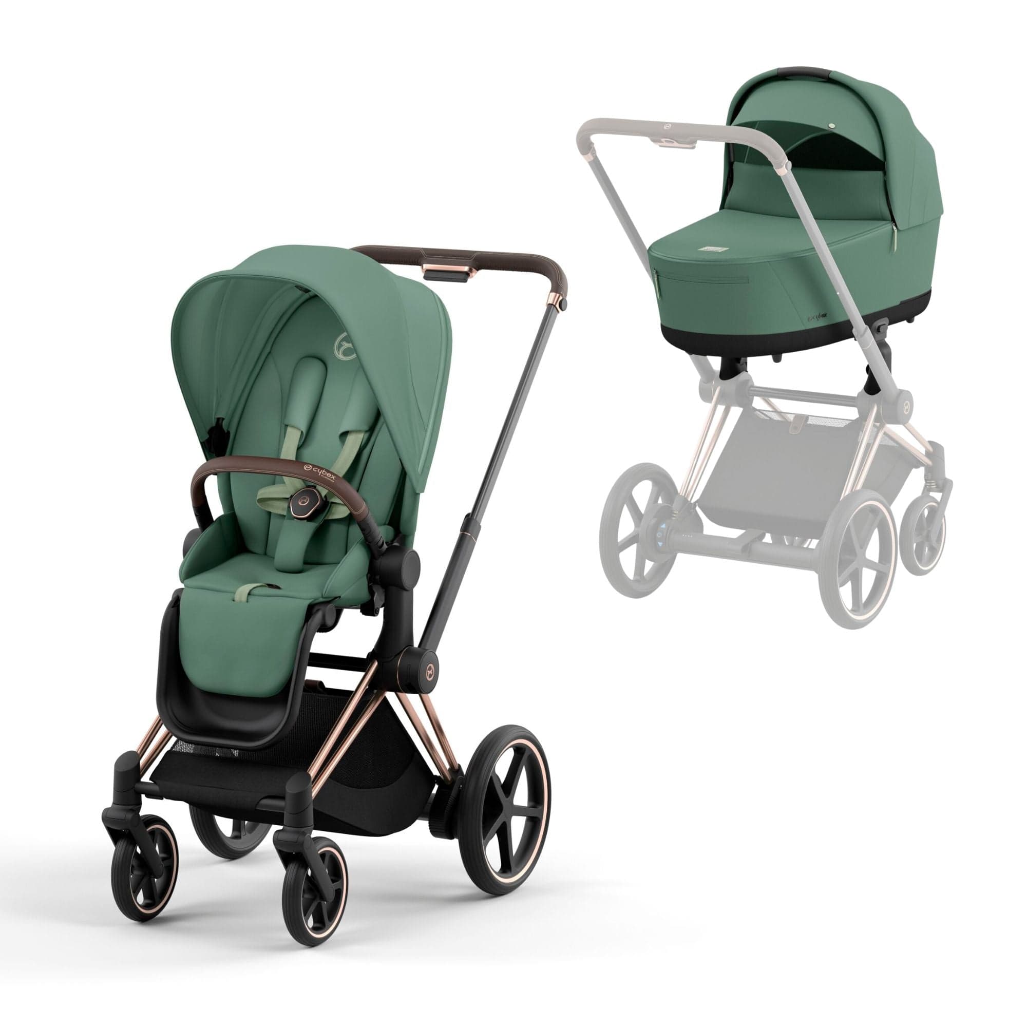 Cybex e-Priam & Lux Cot in Leaf Green Baby Prams 16736-ROS-GOL-GRN 4063846415694