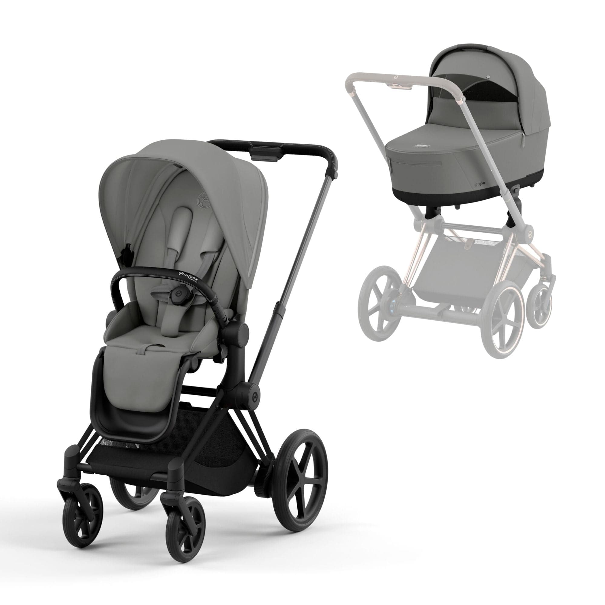 Cybex e-Priam & Lux Cot in Mirage Grey Baby Prams 16740-BLK-GRY 4063846415458