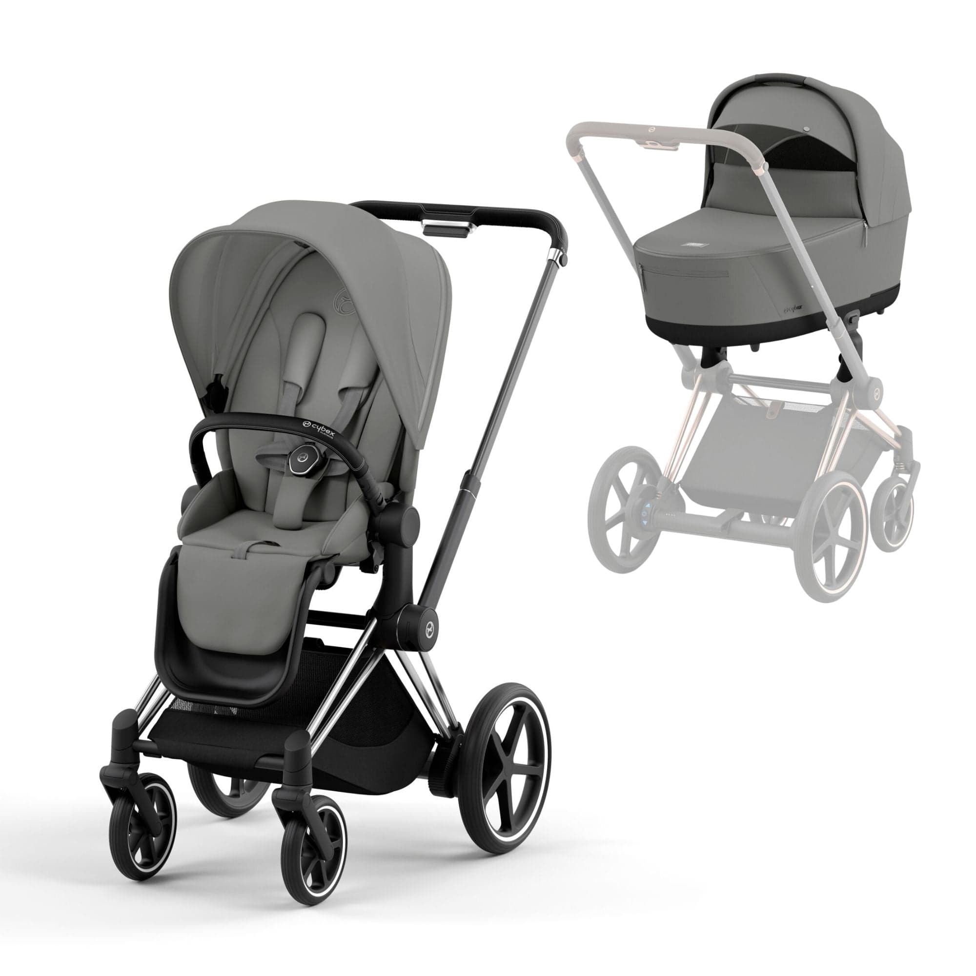 Cybex e-Priam & Lux Cot in Mirage Grey Baby Prams 16740-CH-BLK-GRY 4063846415458