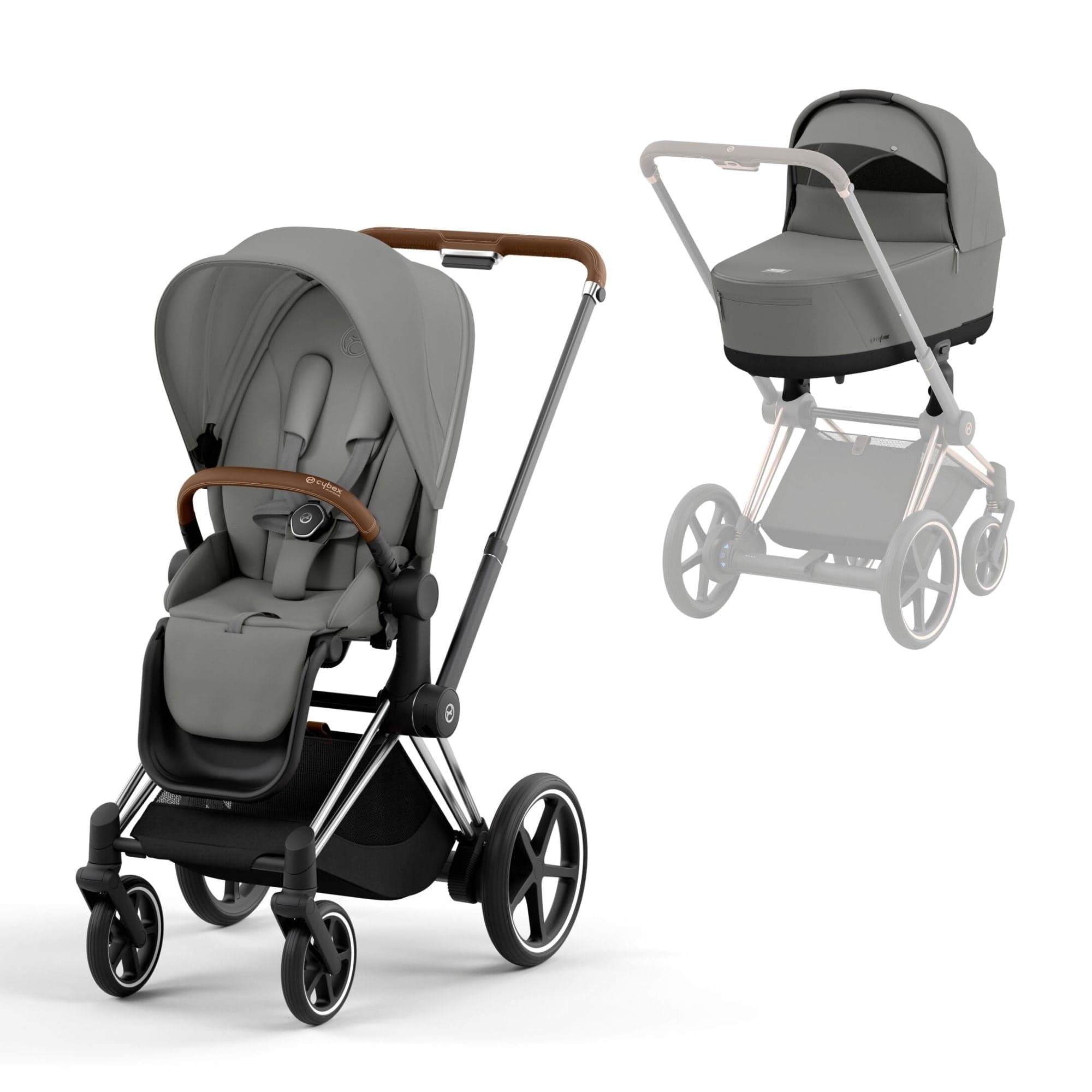 Cybex e-Priam & Lux Cot in Mirage Grey Baby Prams 16740-CH-BRN-GRY 4063846415458