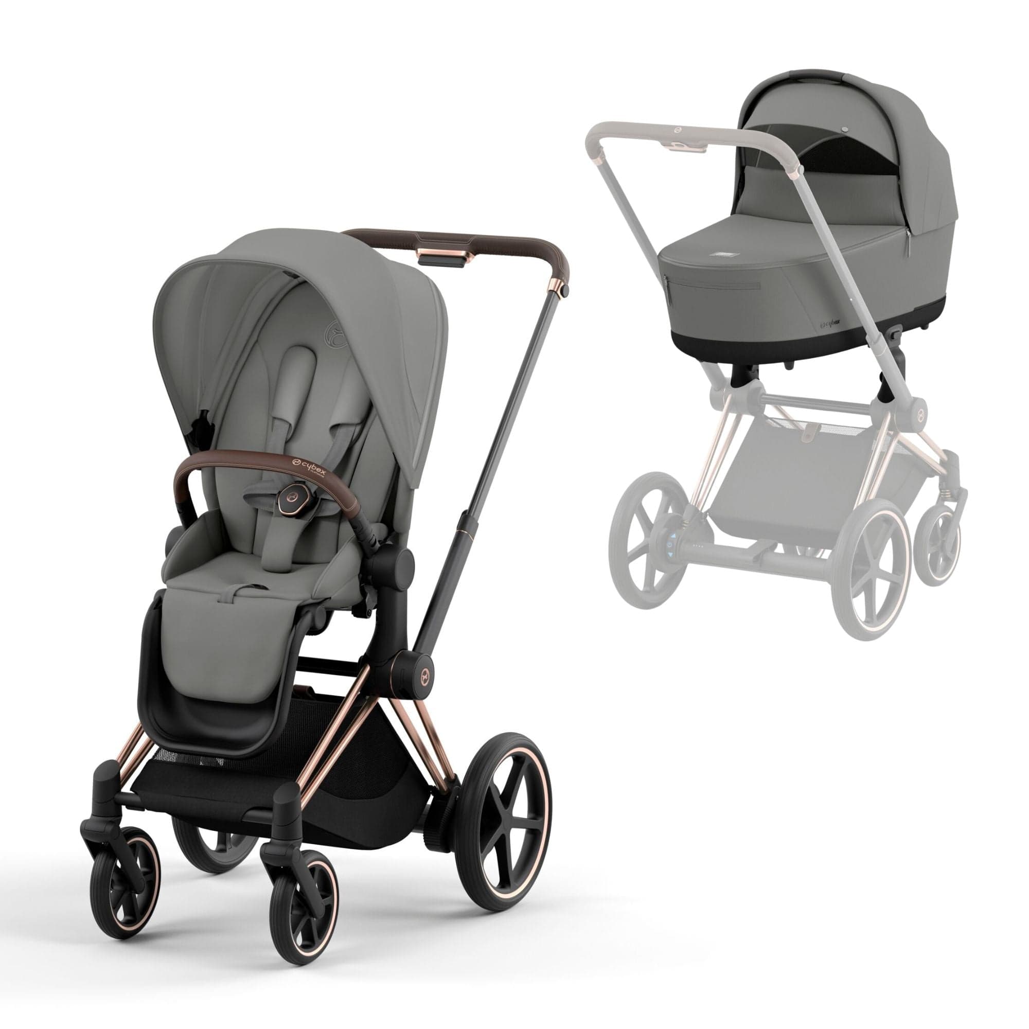 Cybex e-Priam & Lux Cot in Mirage Grey Baby Prams 16740-ROS-GOL-GRY 4063846415458