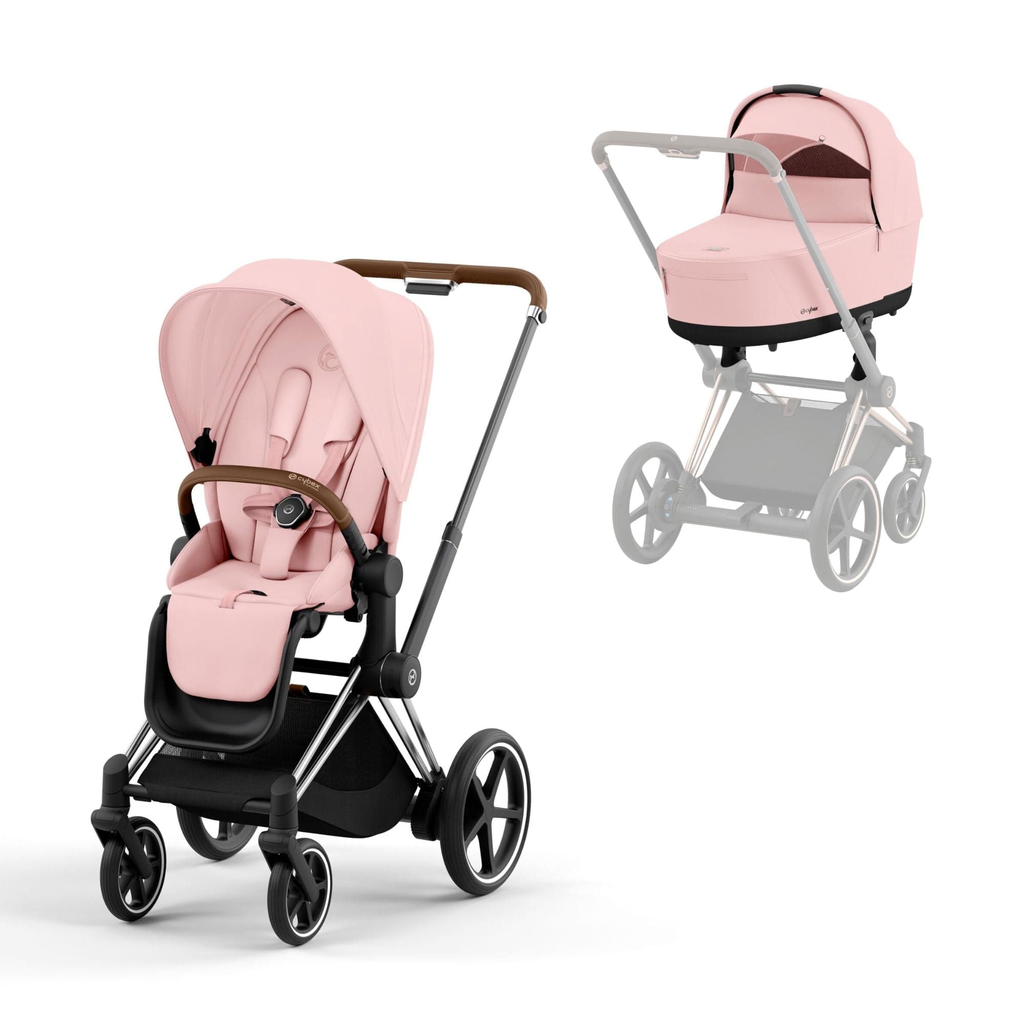 Cybex e-Priam & Lux Cot in Peach Pink Baby Prams 16744-CH-BRN-PNK 4063846415618