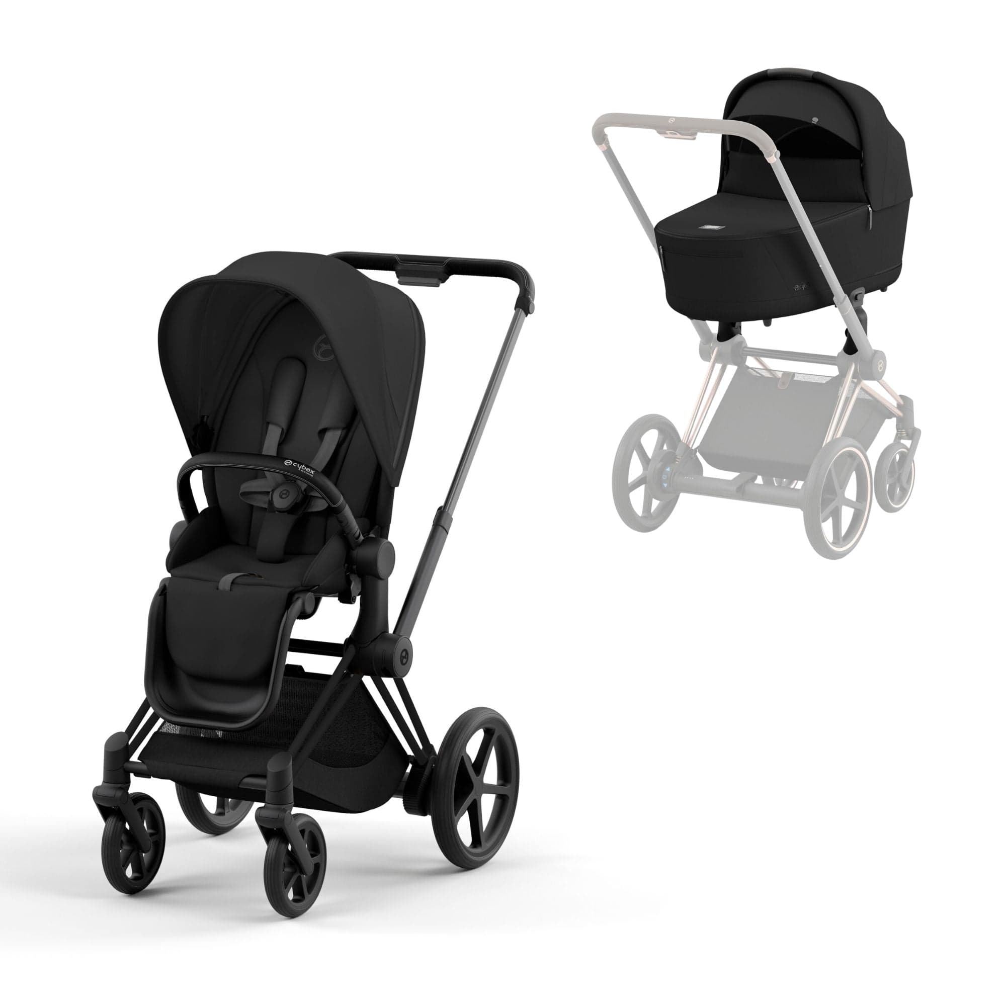 Cybex e-Priam & Lux Cot in Sepia Black Baby Prams 16732-BLK-BLK 4063846415373