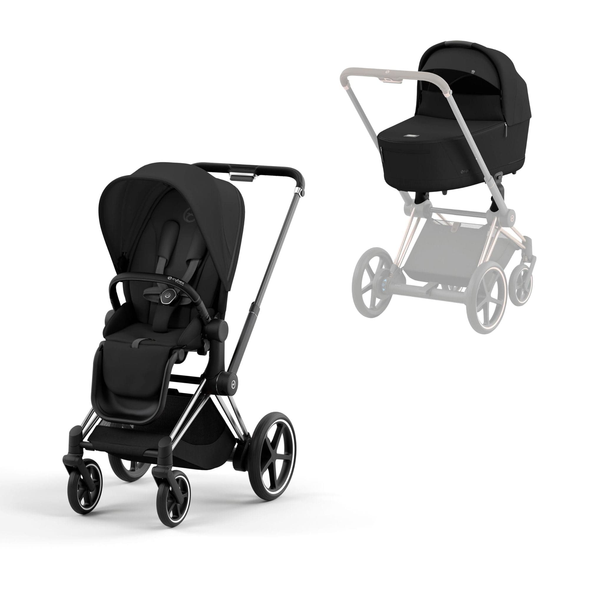 Cybex e-Priam & Lux Cot in Sepia Black Baby Prams 16732-CH-BLK-BLK 4063846415373