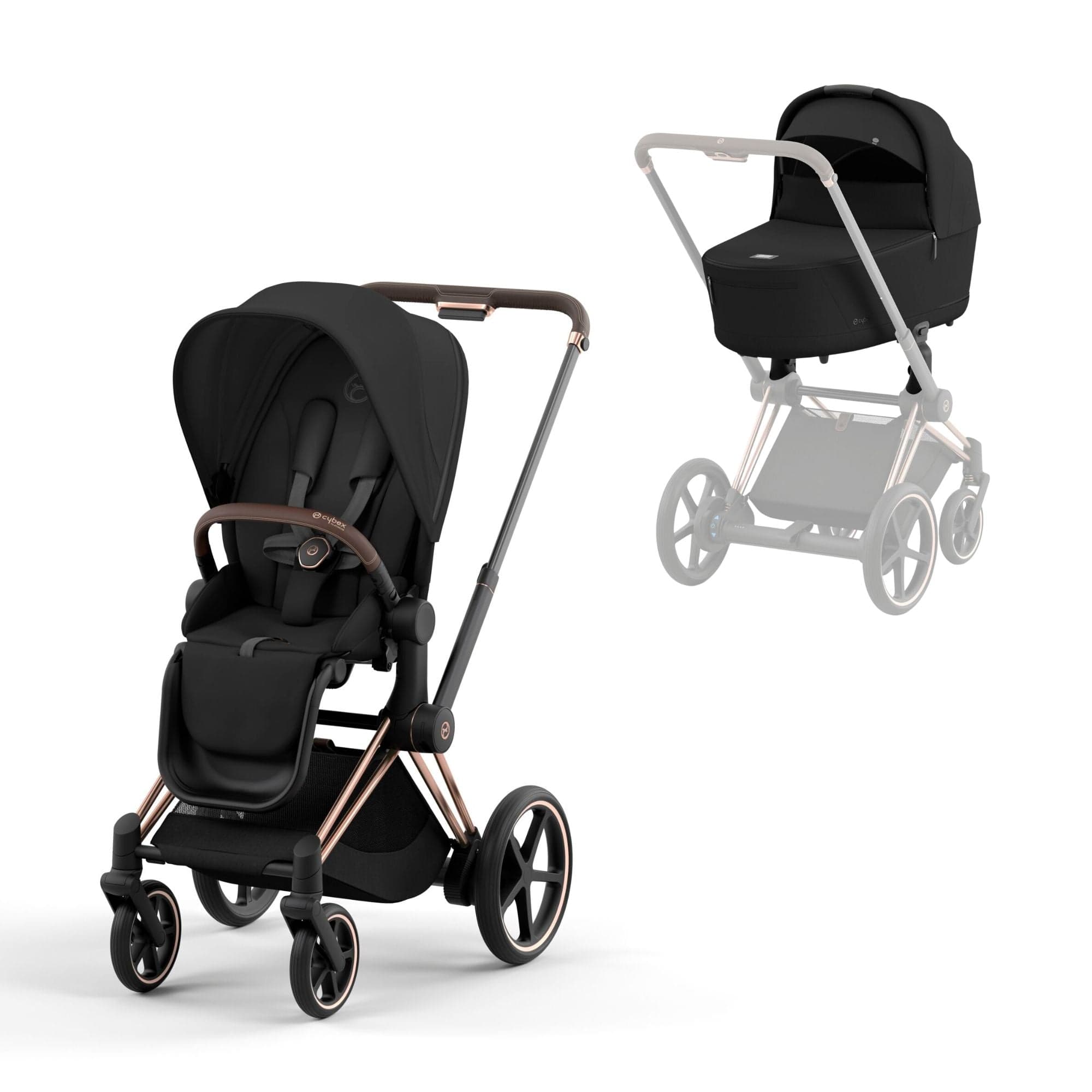 Cybex e-Priam & Lux Cot in Sepia Black Baby Prams 16732-ROS-GOL-BLK 4063846415373