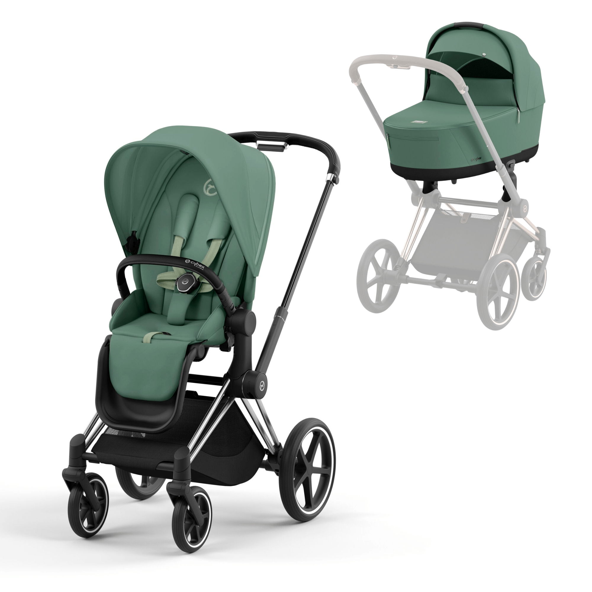 Cybex Priam & Lux Cot in Leaf Green Baby Prams 13972-CH-BLK-GRN 4063846415694