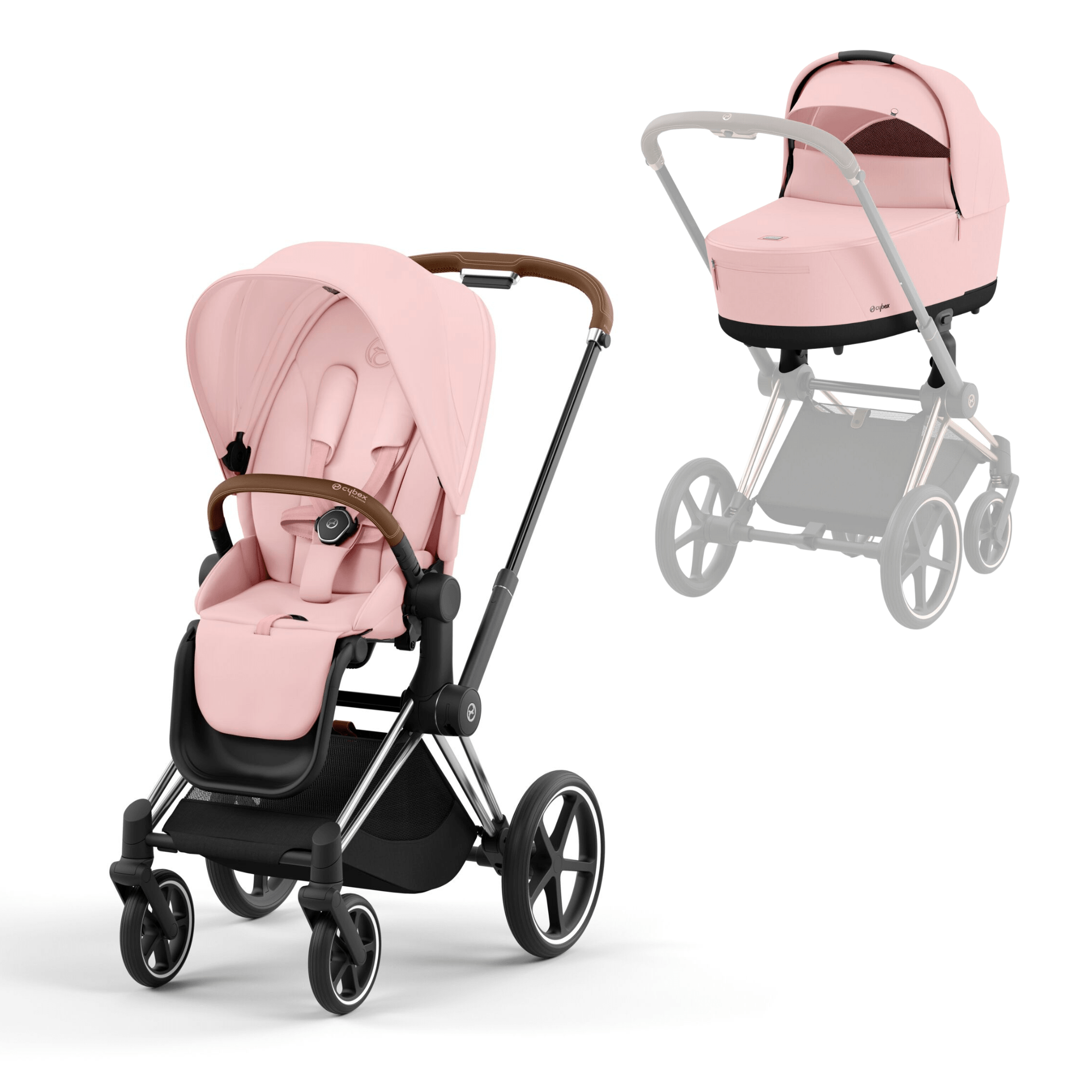 Cybex Priam & Lux Cot in Peach Pink Baby Prams 16678-CH-BRN-PNK 4063846415618