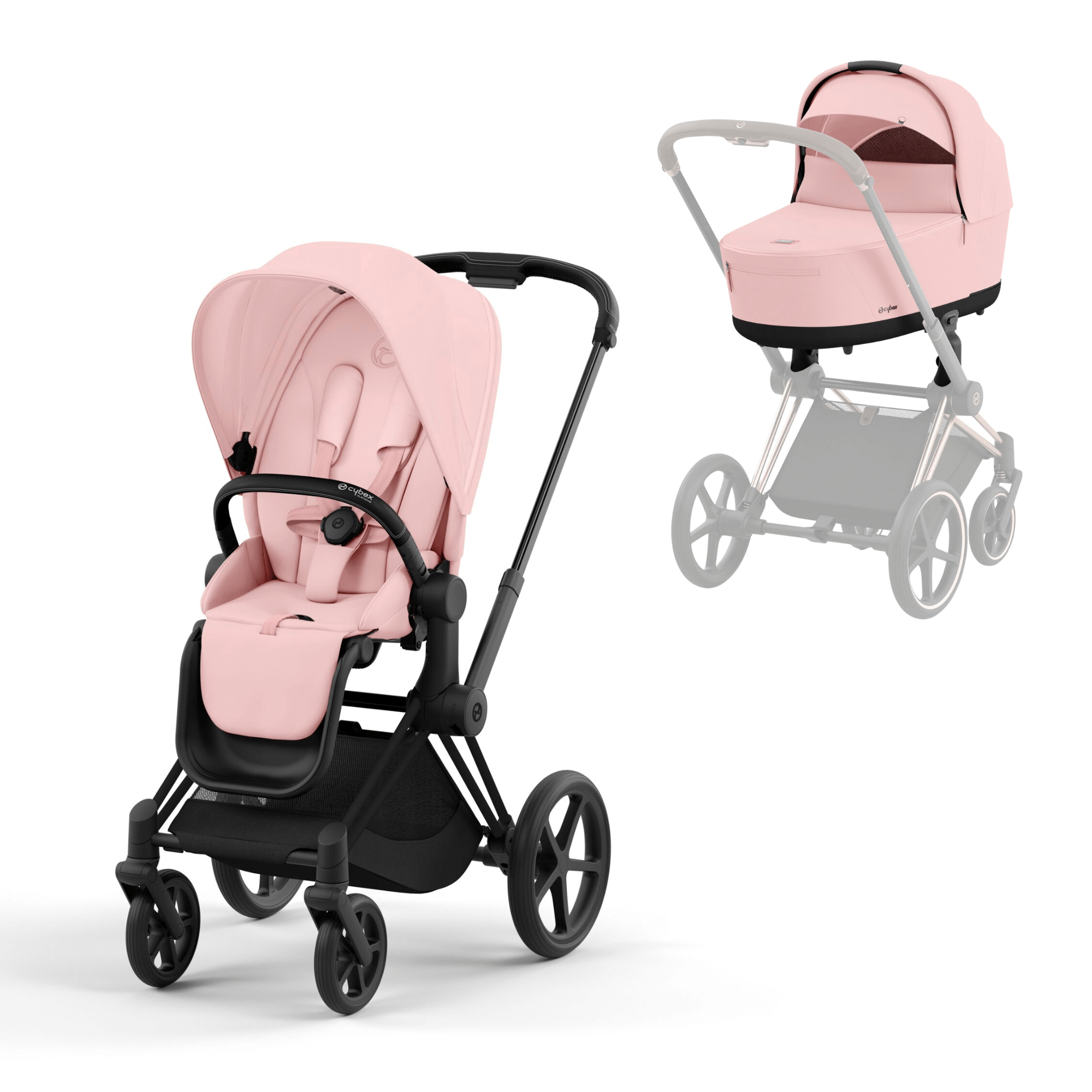 Cybex Priam & Lux Cot in Peach Pink Baby Prams 16680-BLK-PNK 4063846415618