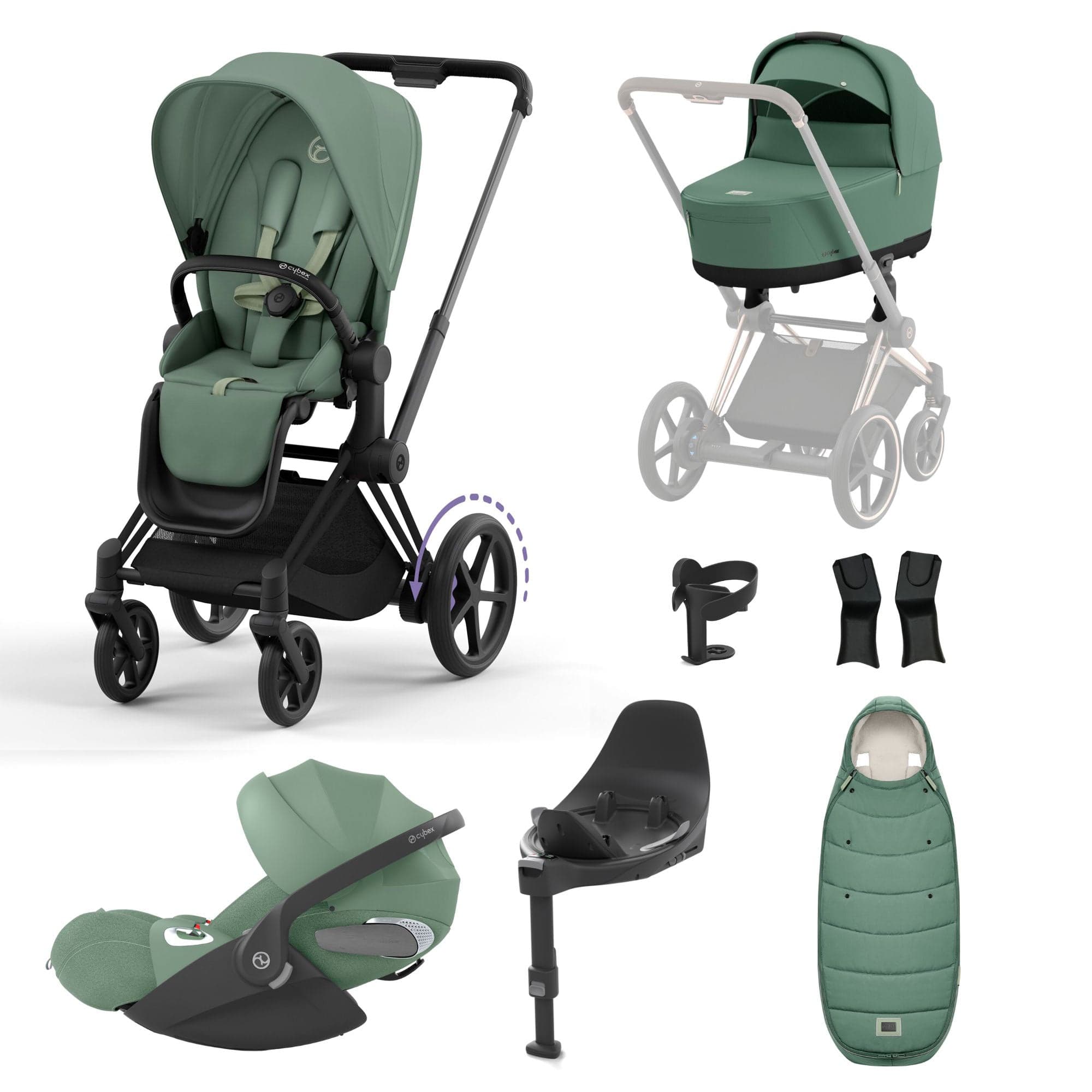 Cybex e-Priam Travel System With Cloud T in Leaf Green Travel Systems 16762-BLK-GRN-1 4063846415694