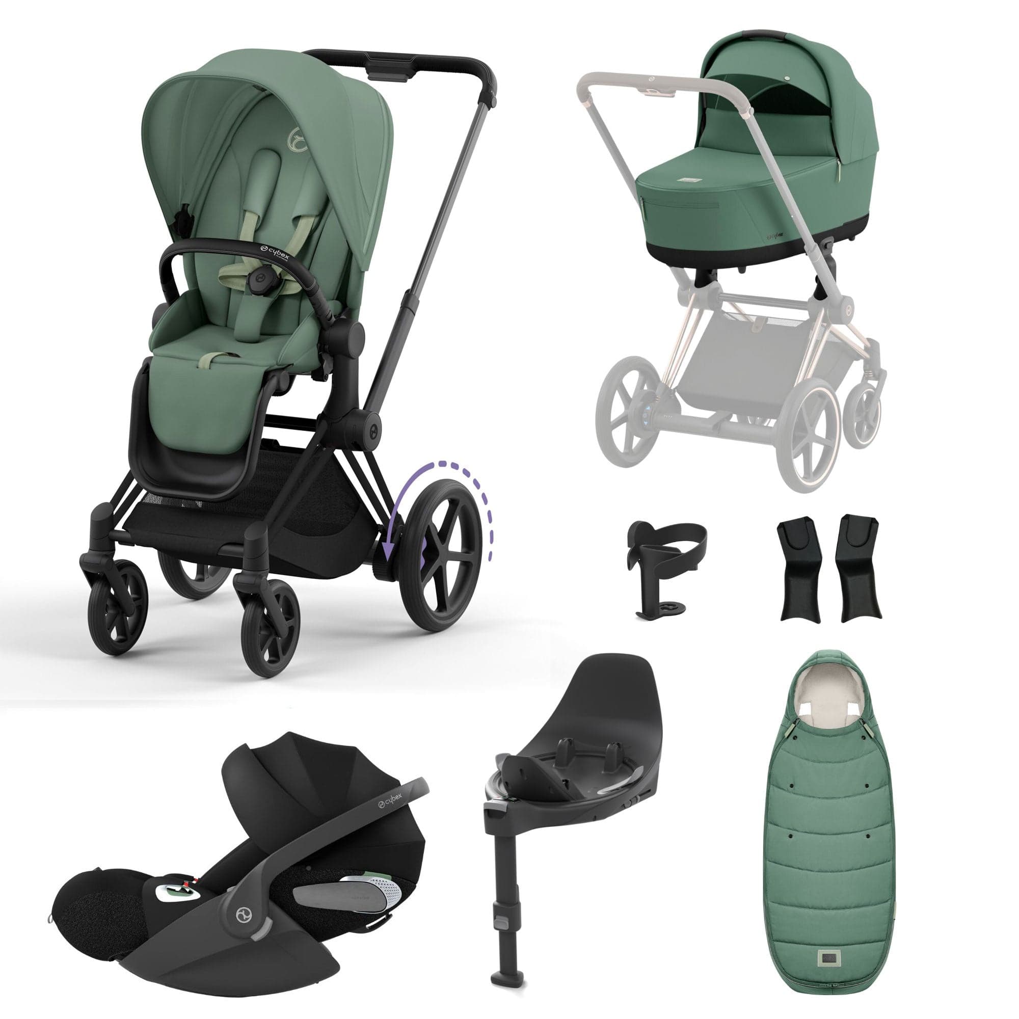 Cybex e-Priam Travel System With Cloud T in Leaf Green Travel Systems 16762-BLK-GRN 4063846415694