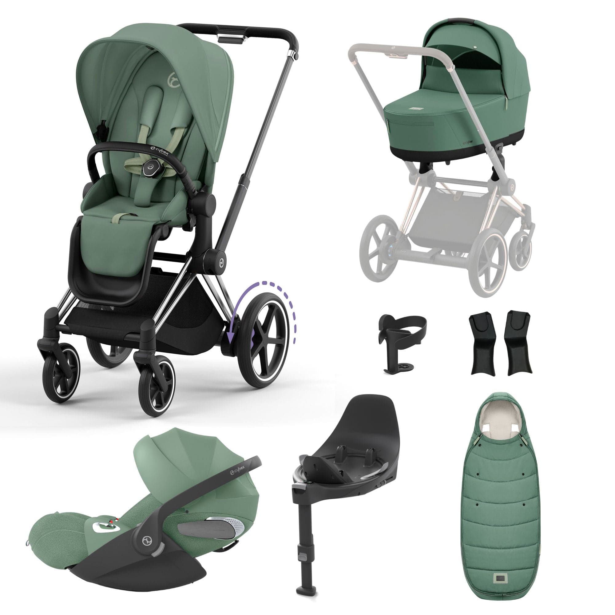 Cybex e-Priam Travel System With Cloud T in Leaf Green Travel Systems 16762-CH-BLK-GRN-1 4063846415694