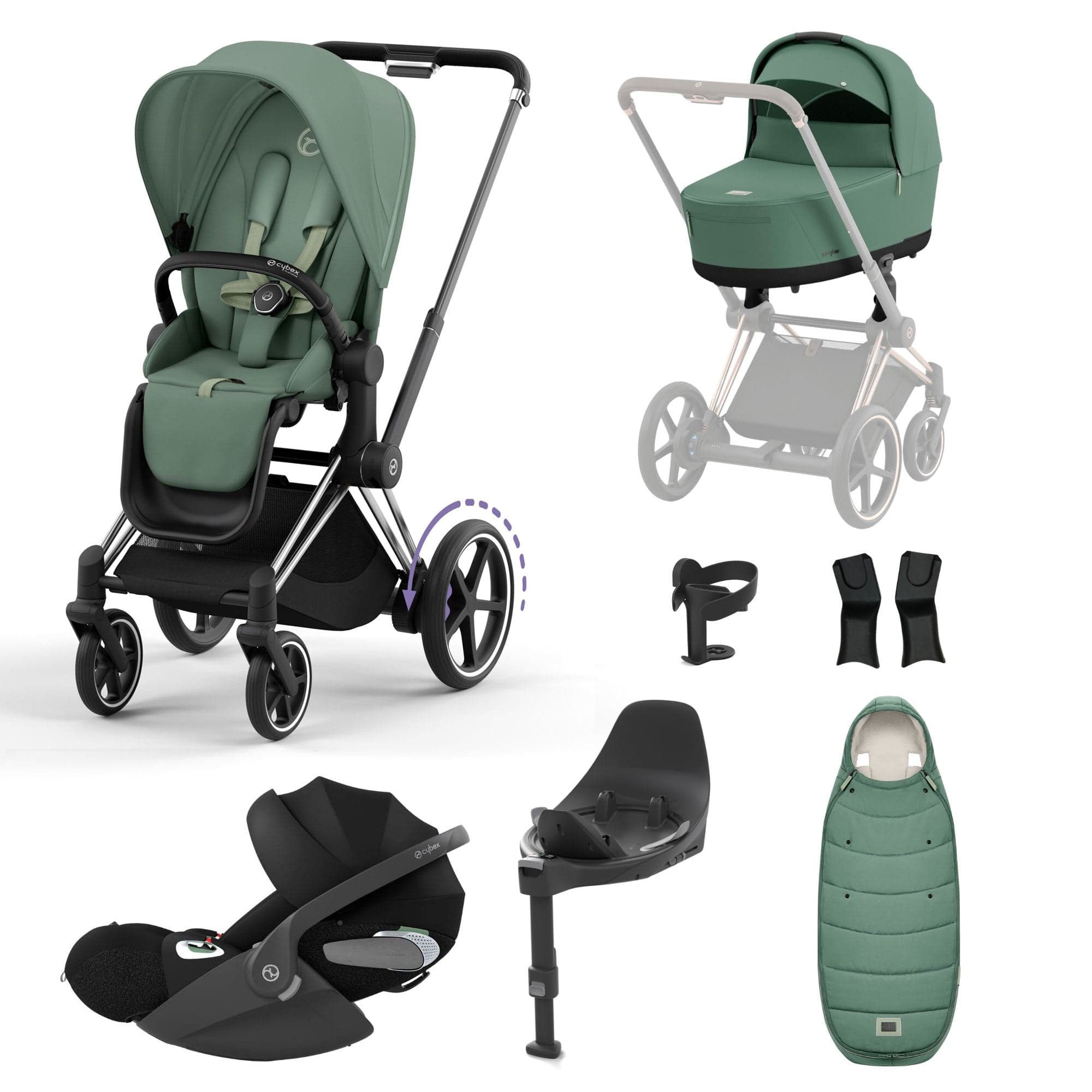 Cybex e-Priam Travel System With Cloud T in Leaf Green Travel Systems 16762-CH-BLK-GRN 4063846415694