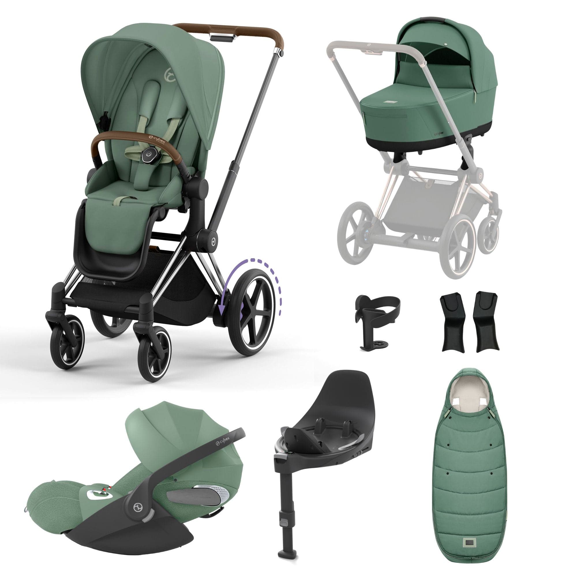 Cybex e-Priam Travel System With Cloud T in Leaf Green Travel Systems 16762-CH-BRN-GRN-1 4063846415694