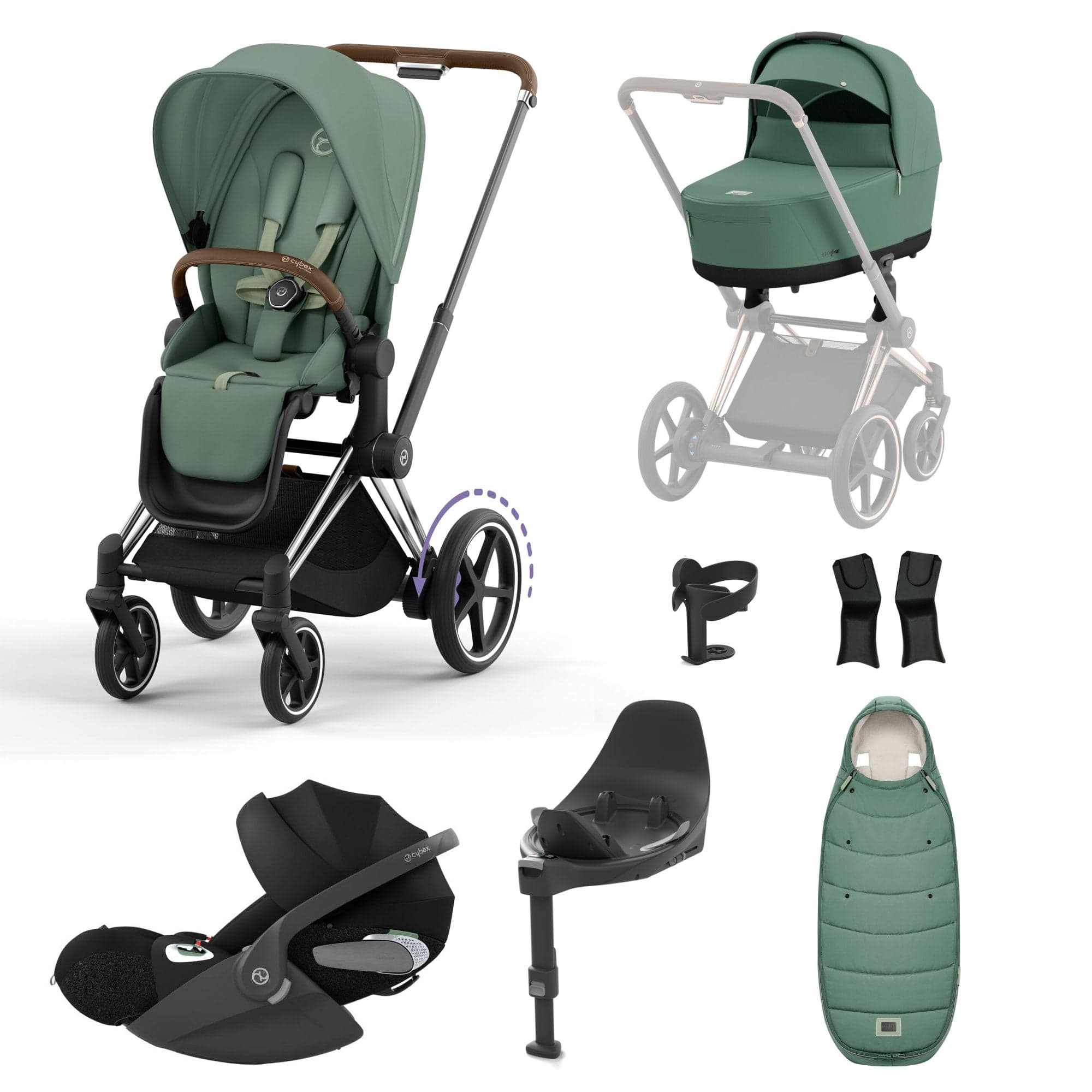 Cybex e-Priam Travel System With Cloud T in Leaf Green Travel Systems 16762-CH-BRN-GRN 4063846415694