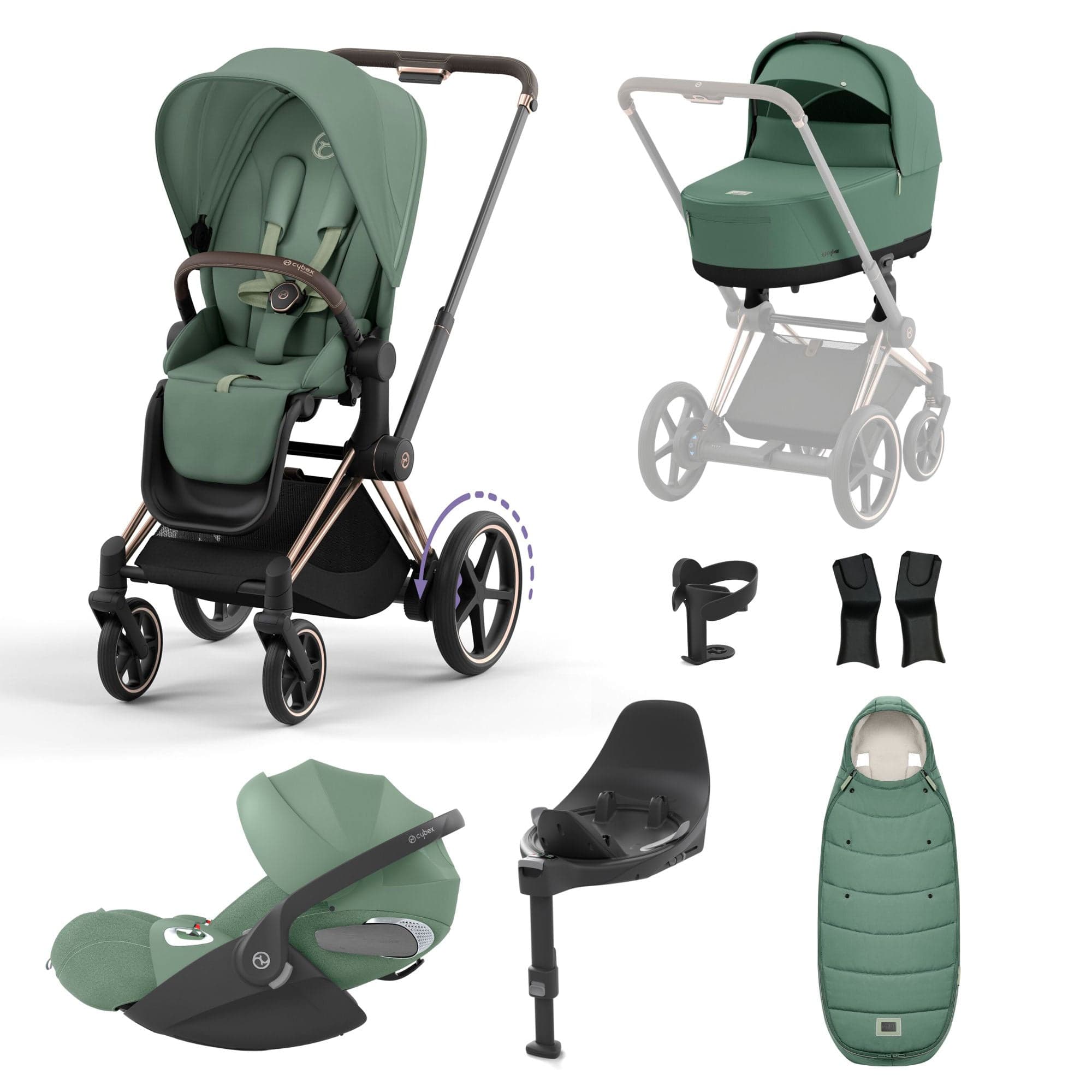 Cybex e-Priam Travel System With Cloud T in Leaf Green Travel Systems 16762-ROS-GOL-GRN-1 4063846415694