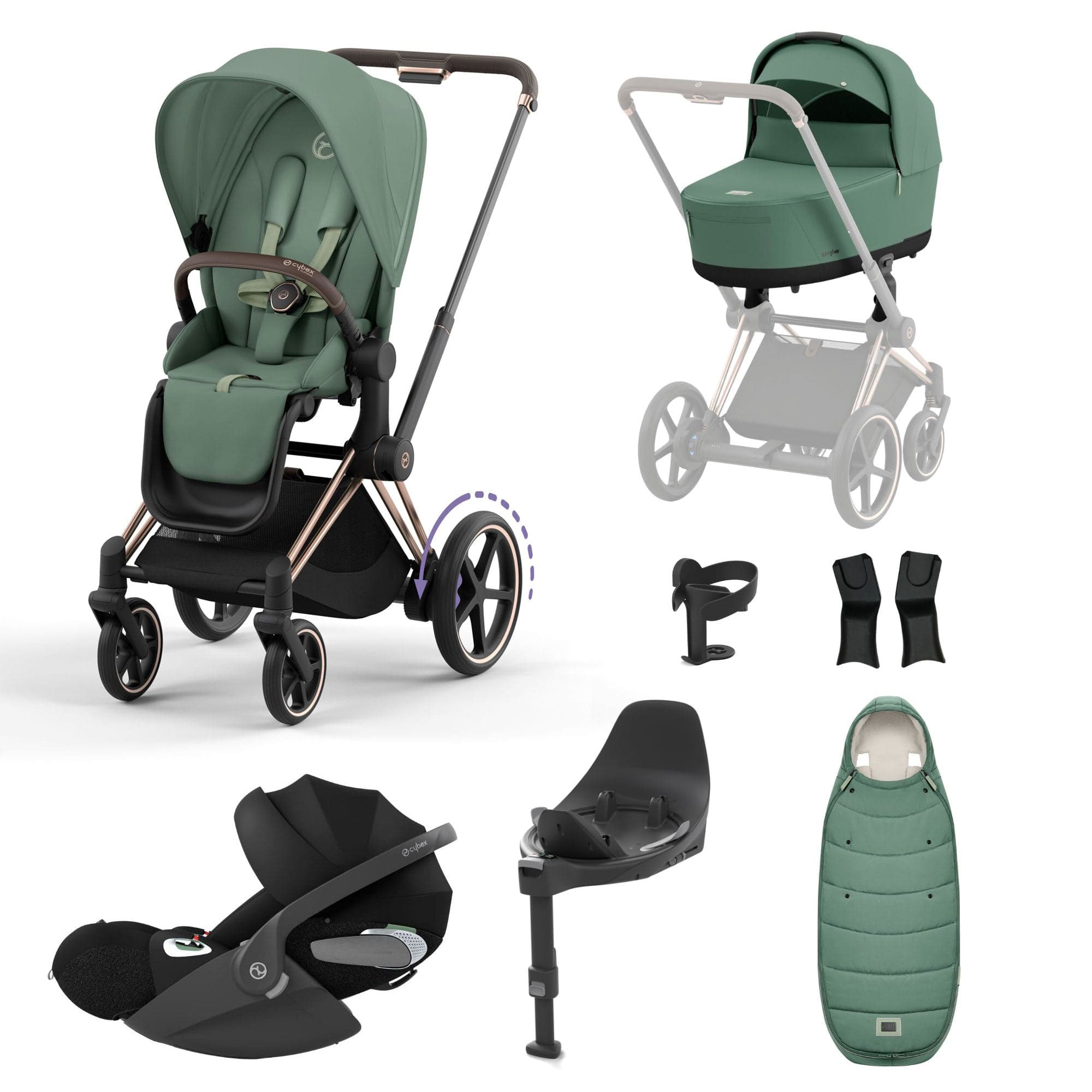 Cybex e-Priam Travel System With Cloud T in Leaf Green Travel Systems 16762-ROS-GOL-GRN 4063846415694