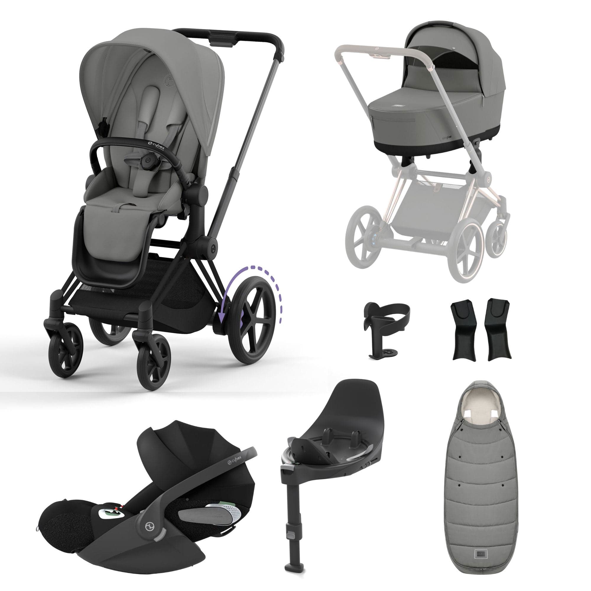 Cybex e-Priam Travel System With Cloud T in Mirage Grey Travel Systems 16770-BLK-GRY 4063846415458