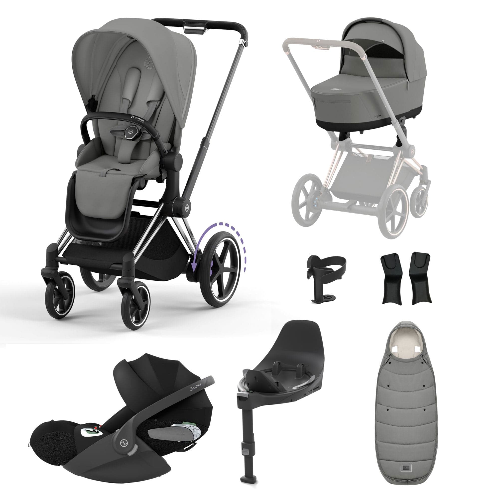 Cybex e-Priam Travel System With Cloud T in Mirage Grey Travel Systems 16770-CH-BLK-GRY 4063846415458