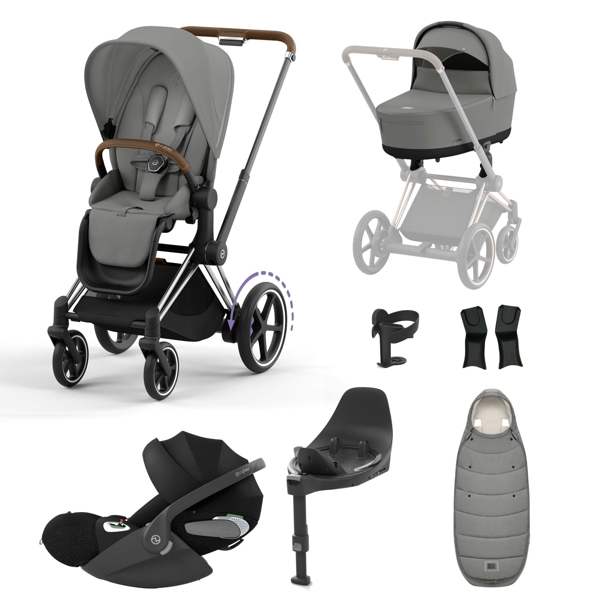 Cybex e-Priam Travel System With Cloud T in Mirage Grey Travel Systems 16770-CH-BRN-GRY 4063846415458