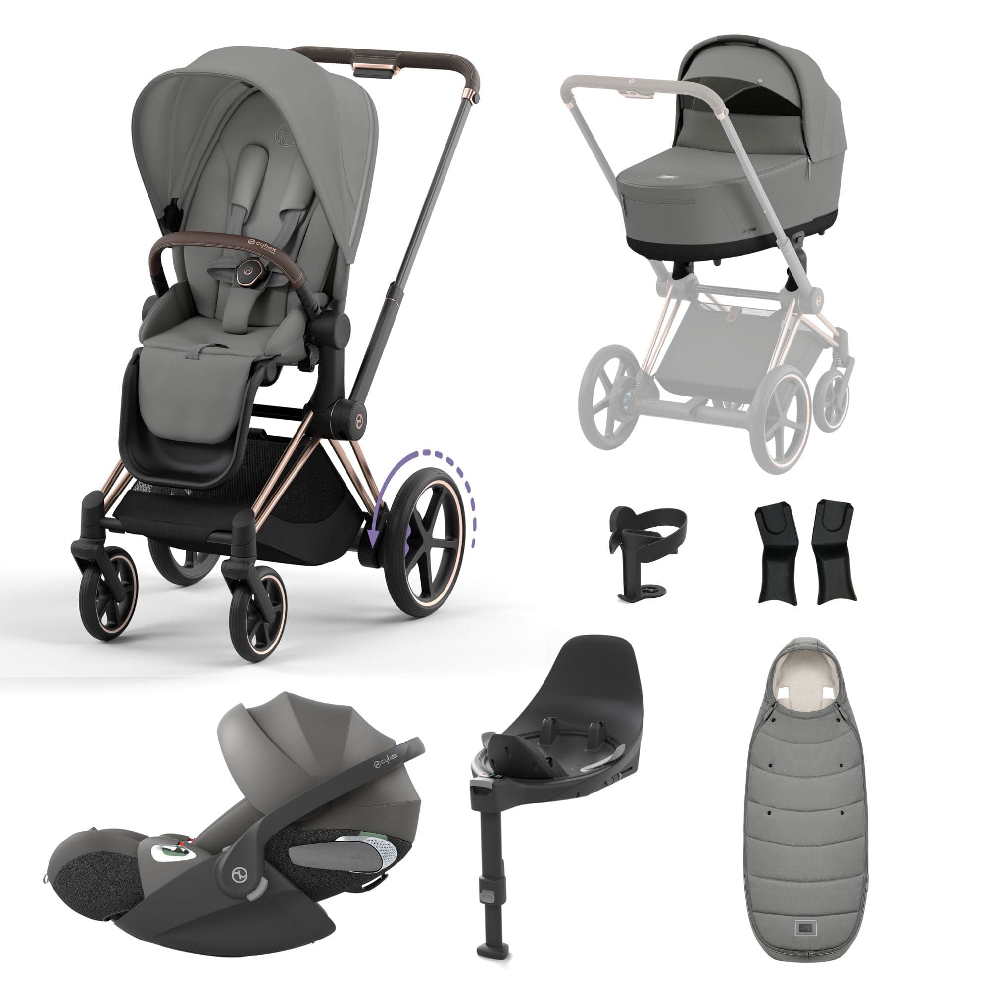 Cybex e-Priam Travel System With Cloud T in Mirage Grey Travel Systems