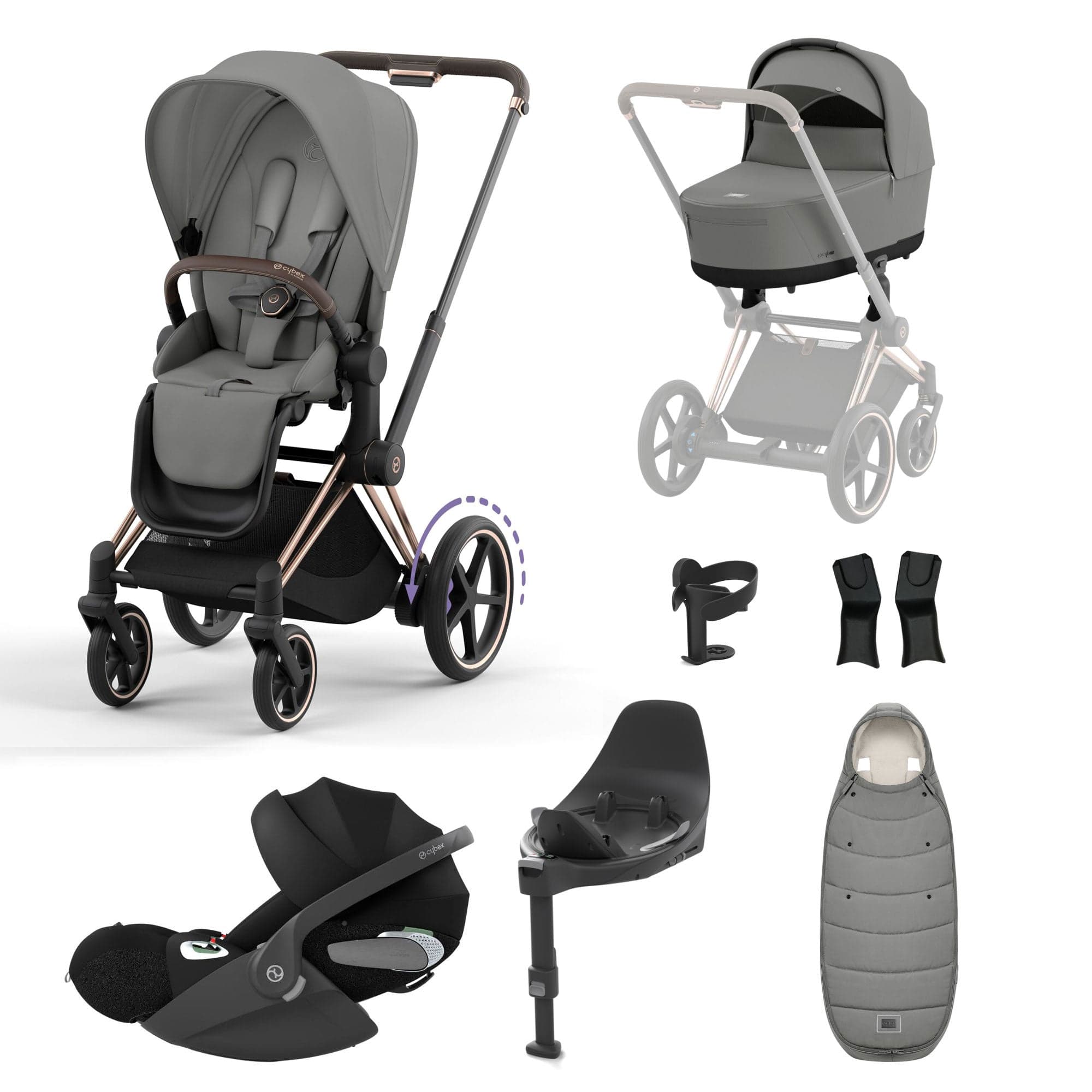 Cybex e-Priam Travel System With Cloud T in Mirage Grey Travel Systems