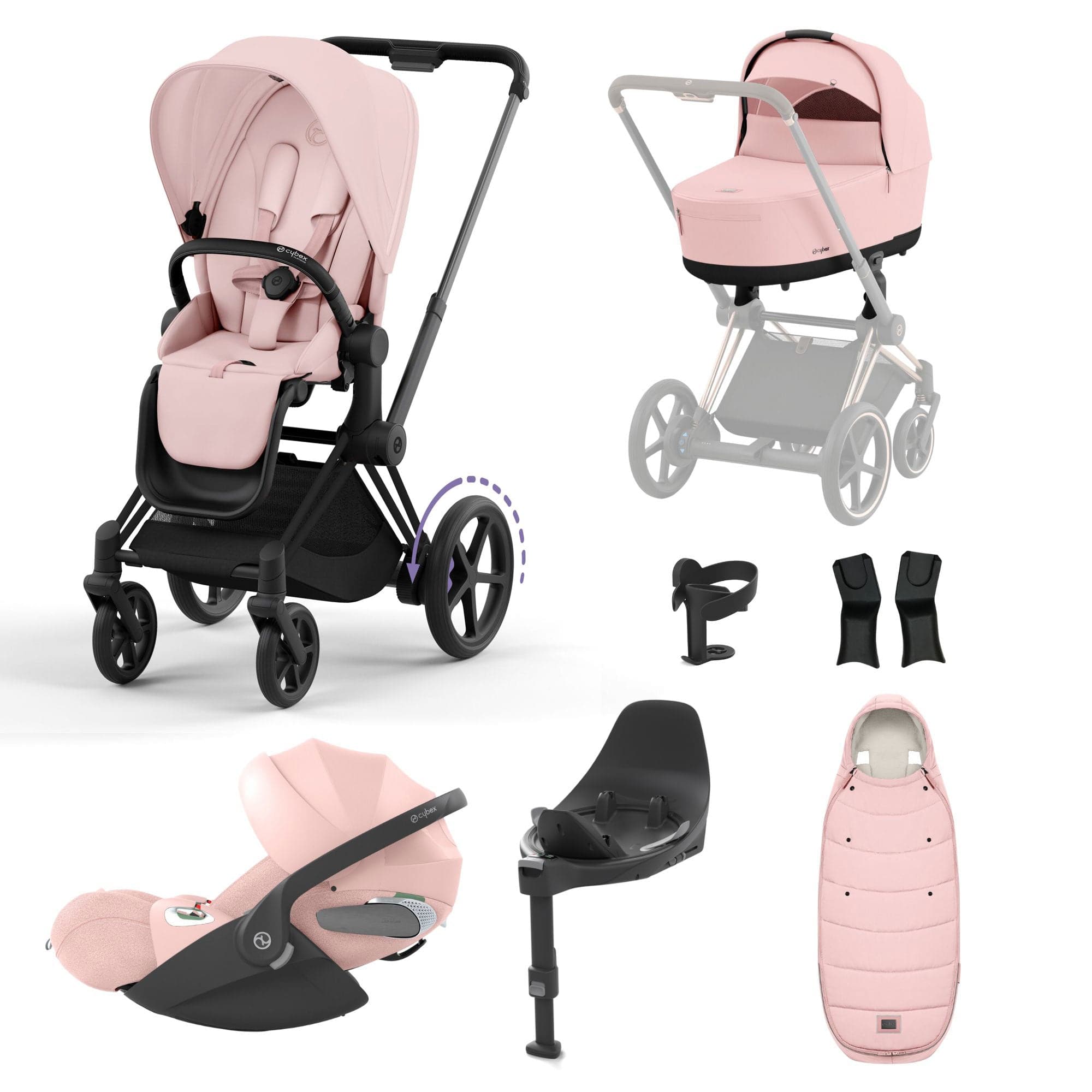 Cybex e-Priam Travel System With Cloud T in Peach Pink Travel Systems 16778-BLK-PNK-1 4063846415618