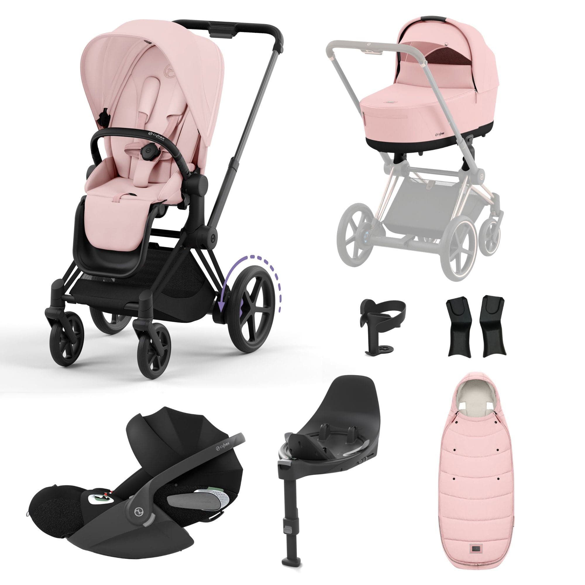 Cybex e-Priam Travel System With Cloud T in Peach Pink Travel Systems 16778-BLK-PNK 4063846415618