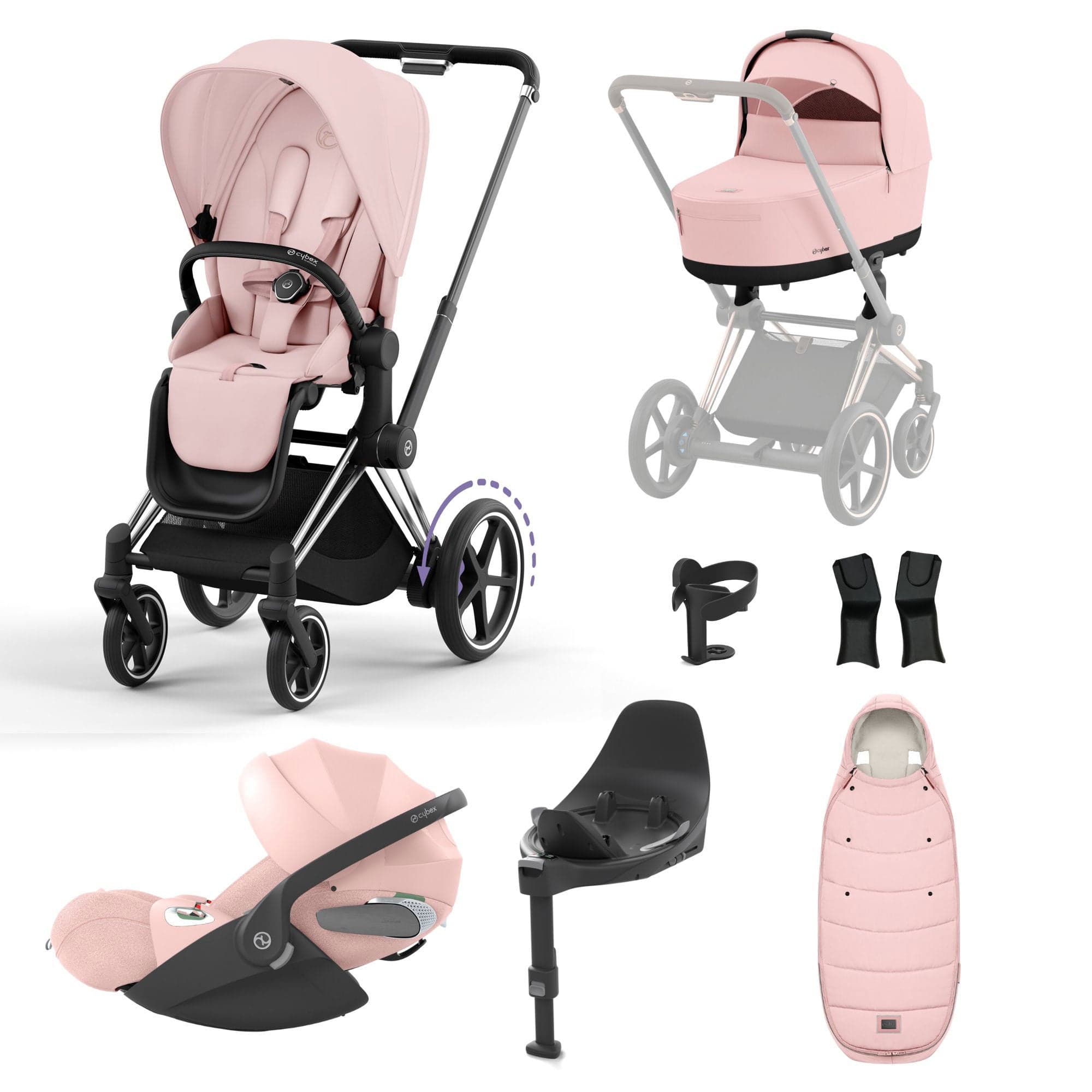 Cybex e-Priam Travel System With Cloud T in Peach Pink Travel Systems 16778-CH-BLK-PNK-1 4063846415618